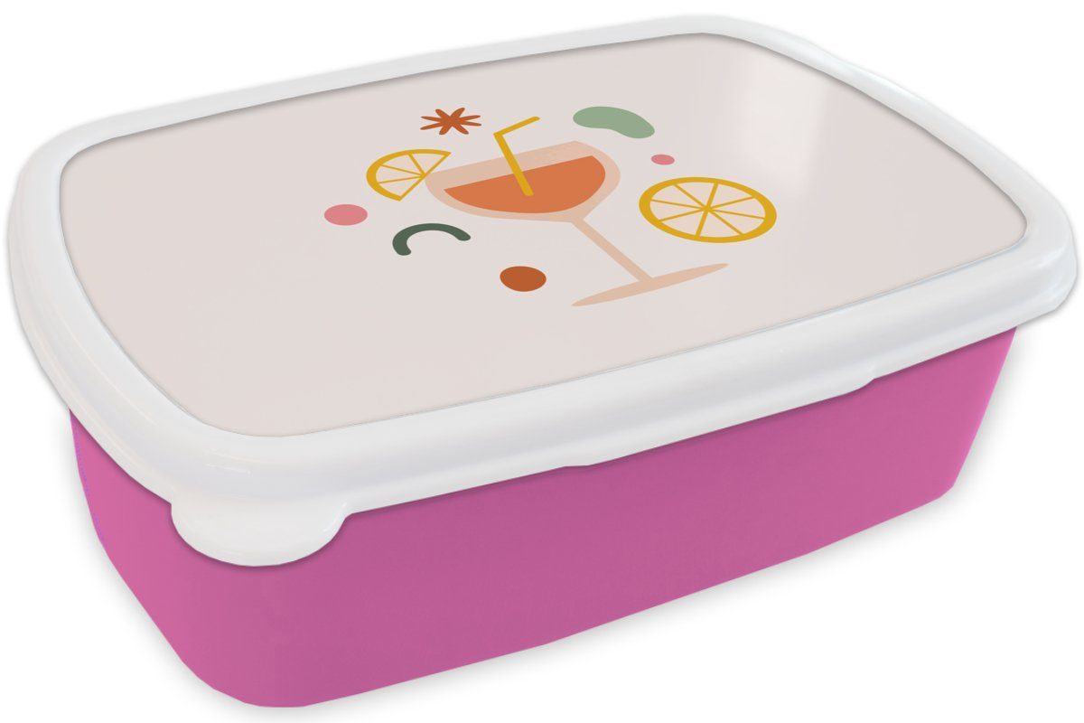 Frucht, Brotdose Mädchen, Kunststoff Brotbox (2-tlg), rosa Strohhalm Cocktail Lunchbox Kunststoff, MuchoWow Kinder, Erwachsene, für - - Snackbox,