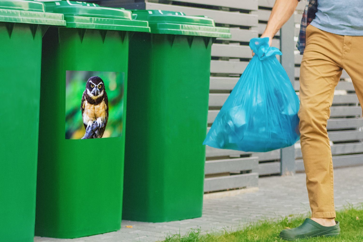 Mülltonne, Abfalbehälter Mülleimer-aufkleber, der (1 Container, Farben Brillen-Eule Die St), MuchoWow Wandsticker Sticker,