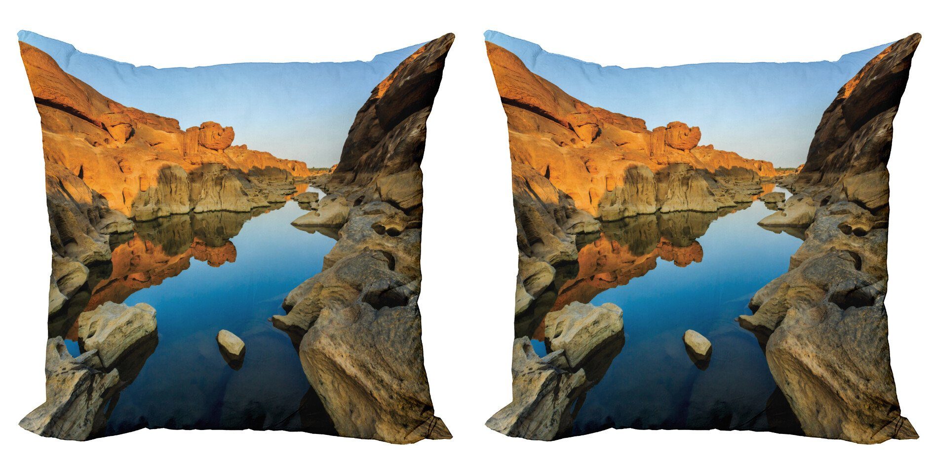 Kissenbezüge Modern Accent Doppelseitiger Digitaldruck, Abakuhaus (2 Stück), Natur Fluss zwischen Felsen