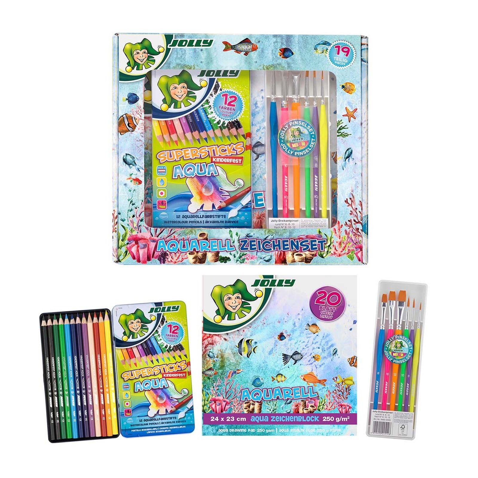 JOLLY Kreativset Aquarell Zeichenset, (19-tlg)