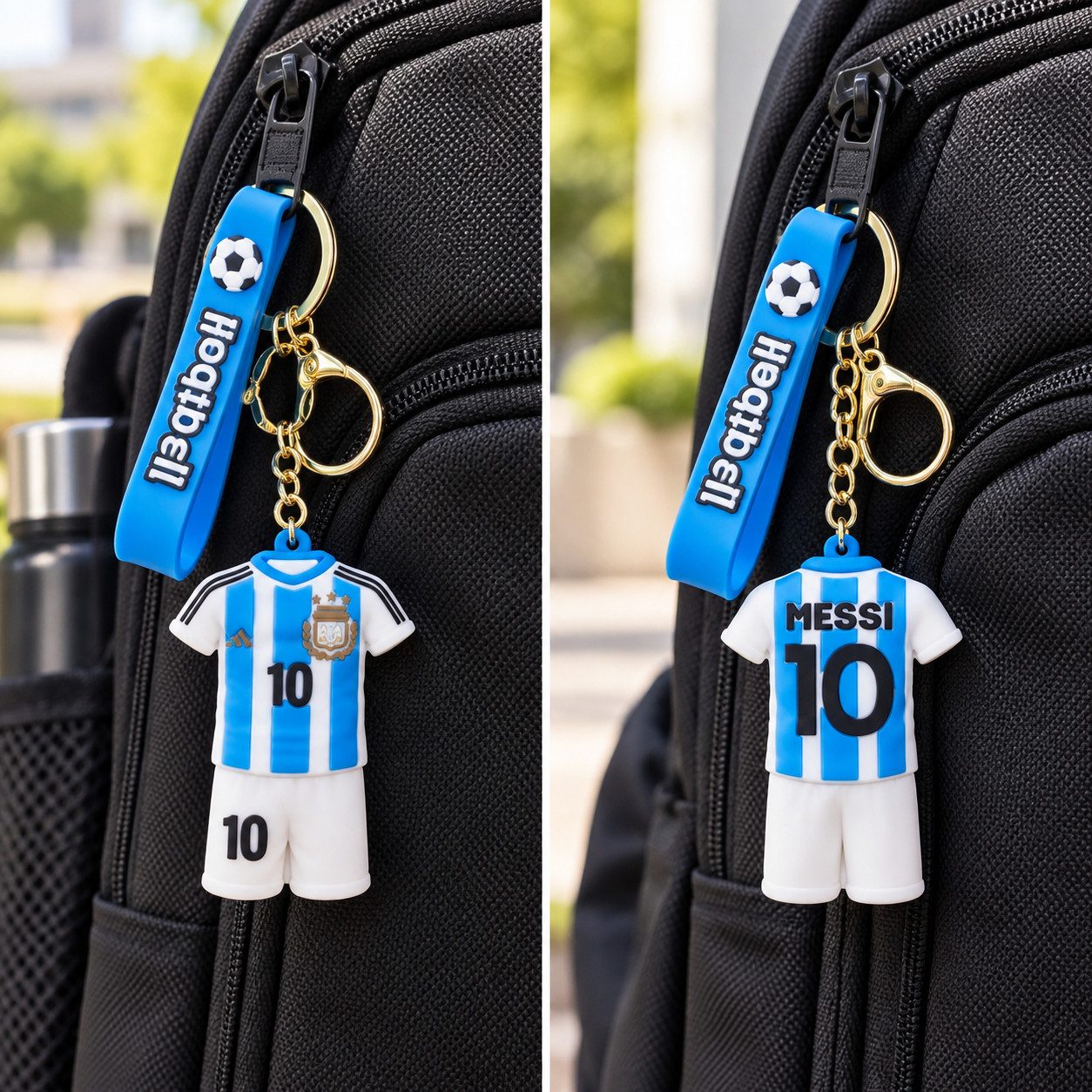 GOLDIA GMBH Schlüsselanhänger Messi Trikot Schlüsselanhänger Nr.10 Fußball Anhänger Schlüsselband (Set, 1-tlg., Geschenk-Set), 3D Fußballfigur Nr. 10 mit Schlüs – Bild 4 von 4