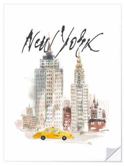 Posterlounge Wandfolie Editors Choice, Aquarell New York Wolkenkratzer, Wohnzimmer Malerei