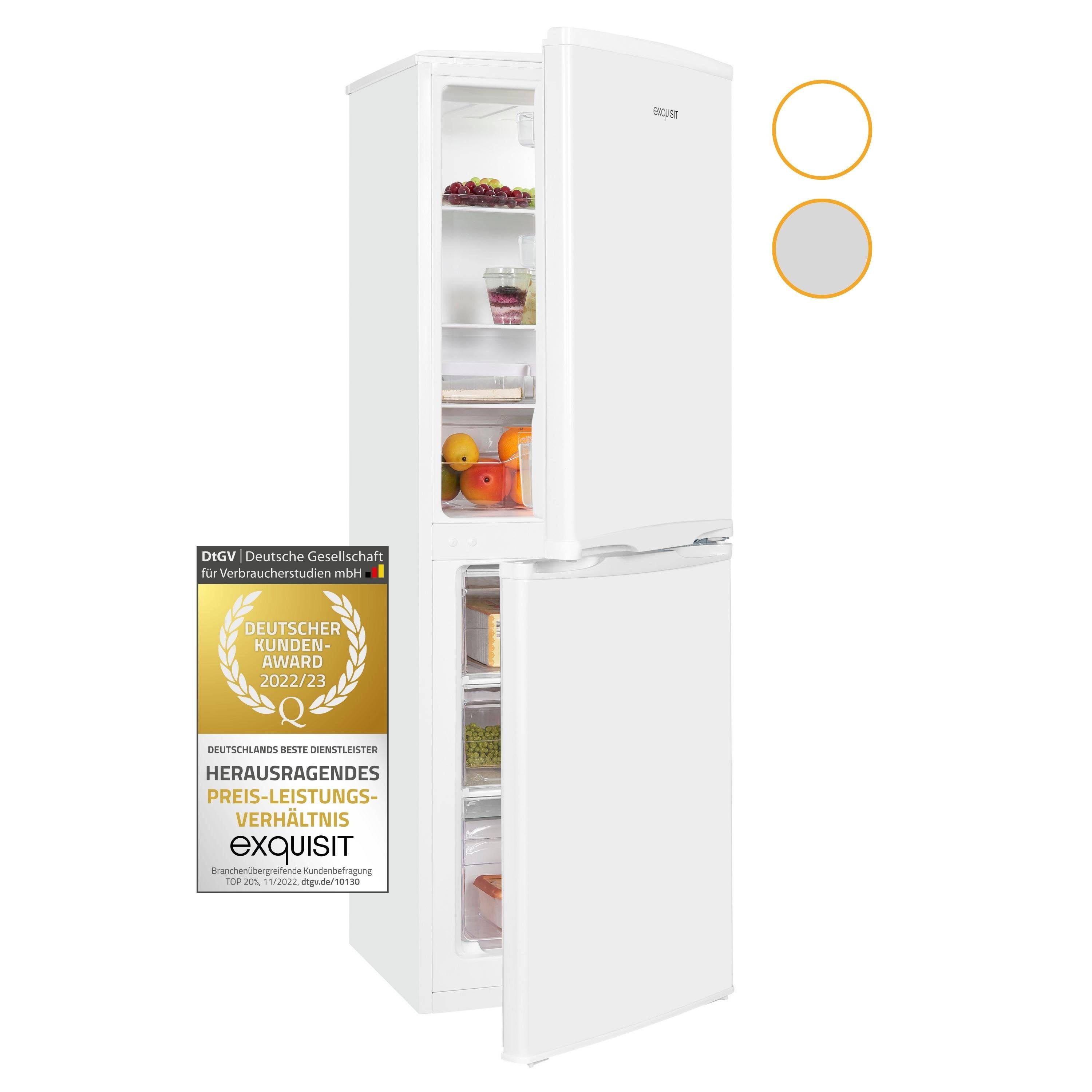 exquisit Kühl-/Gefrierkombination KGC145-50-E-040F, praktischer Kühlschrank mit Gefrierfach unten für die ganze Familie Weiss