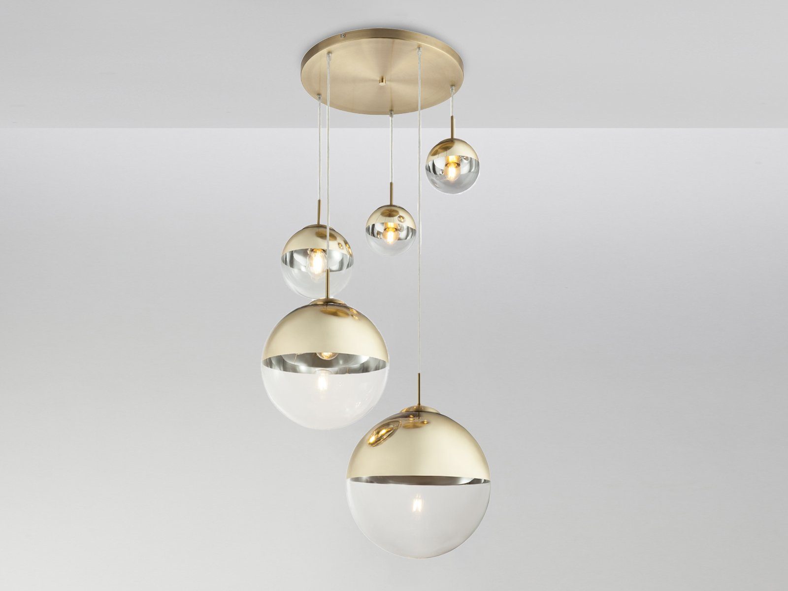 GLOBO LIGHTING LED Pendelleuchte, LED wechselbar, warmweiß, ausgefallene Galerie-leuchte Glas-kugel mehrflammig Treppenhaus, Ø65cm