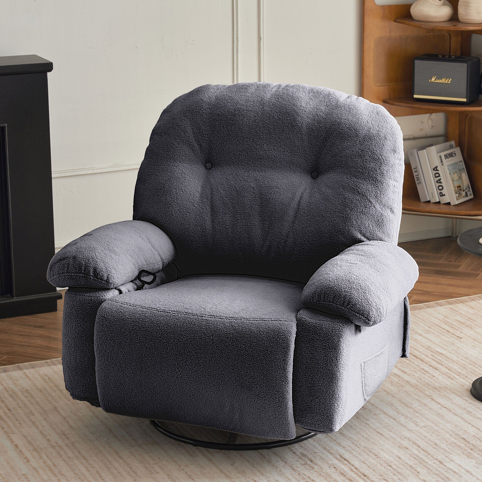 OKWISH TV-Sessel Relaxsessel mit Fernbedienung (Wohnzimmersessel, Heimkino-Loungesesse), mit 360° Drehfunktion und Timer Grau