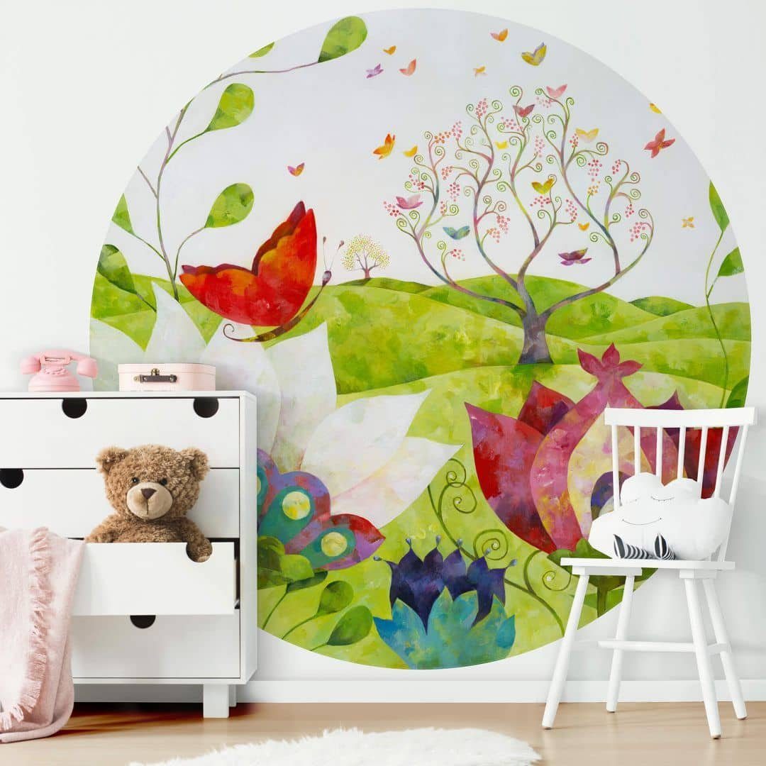 K&L Wall Art Fototapete Fototapete Blanz Kinder Sommerwiese Vliestapete Rund Schlafzimmer Deko, Sommer Tapete