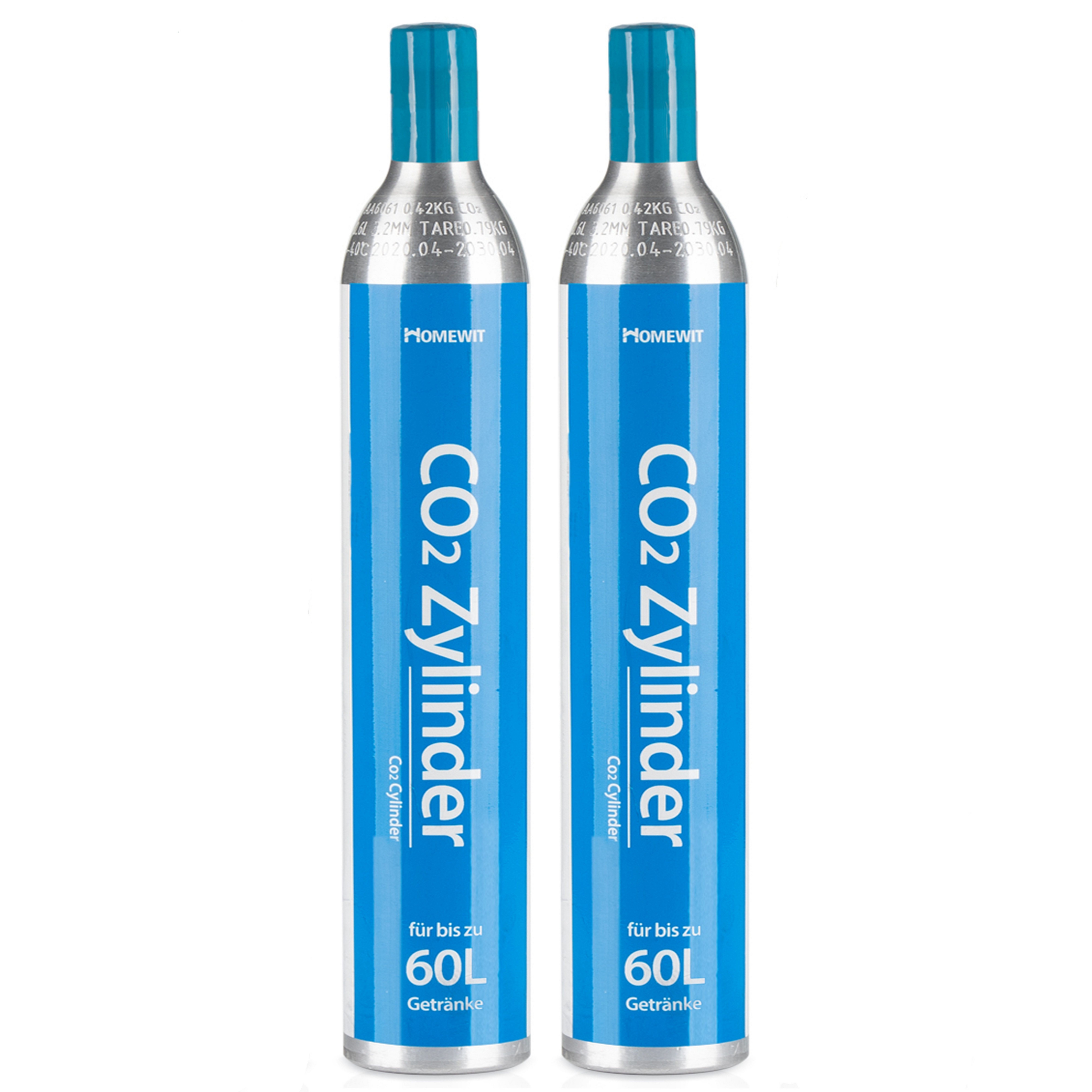 Homewit Wassersprudler CZHE60, (Für bis zu 60 L Getränke, 2-tlg., 2 Stück CO2 Zylinder Kohlendioxid Zylinder 425g), Erstbefüllt in Deutschland