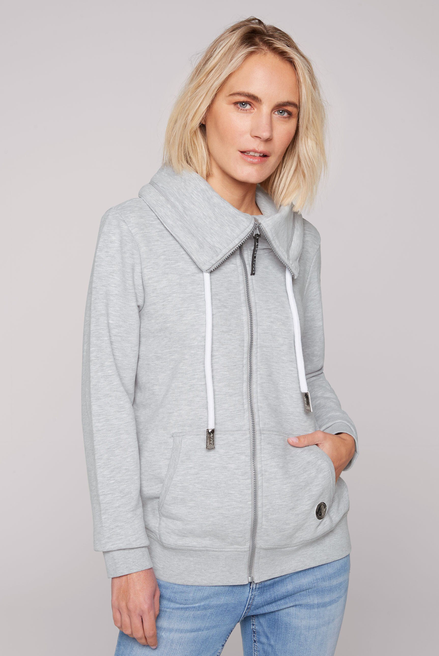 SOCCX Sweatjacke mit Baumwolle, Rippbündchen an Ärmeln und Saum