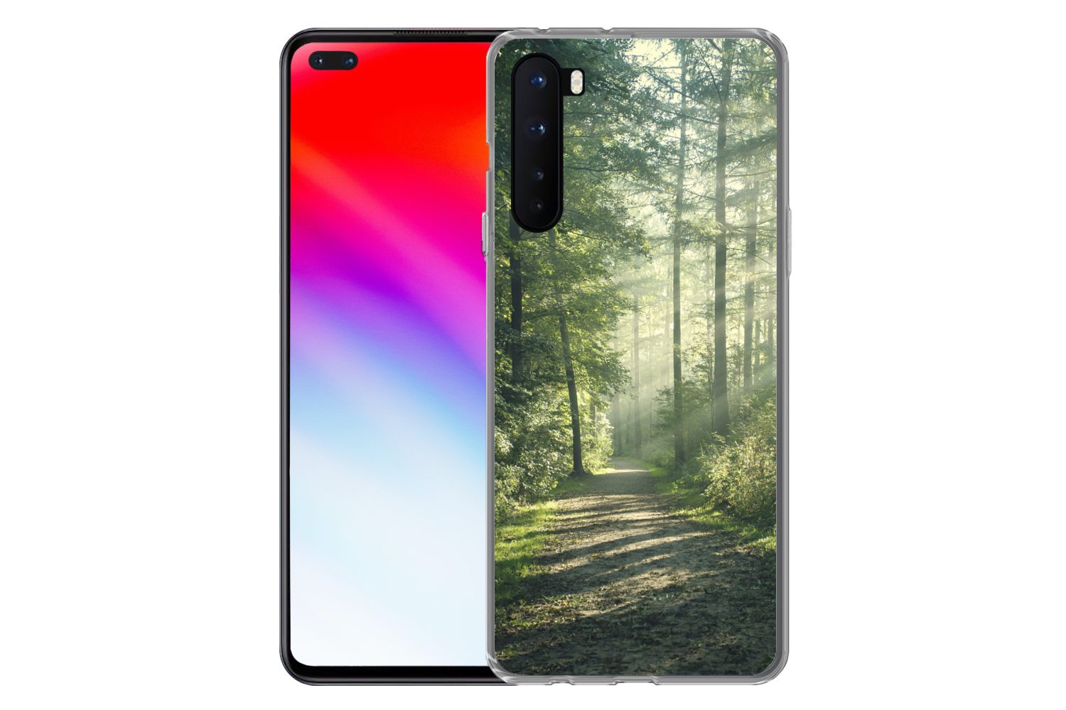MuchoWow Handyhülle für OnePlus Nord Wald - Weg - Sonne - Bäume - Grün - Natur, Phone Case, Silikon, Schutzhülle Dünn