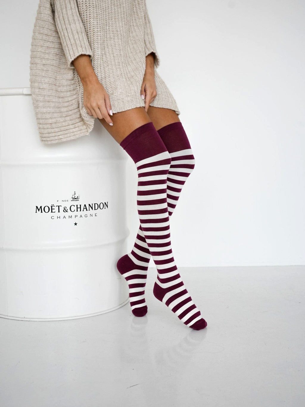 Lycille Overknees Overknee-Strümpfe aus Baumwolle 37/41 mit Streifenmuster