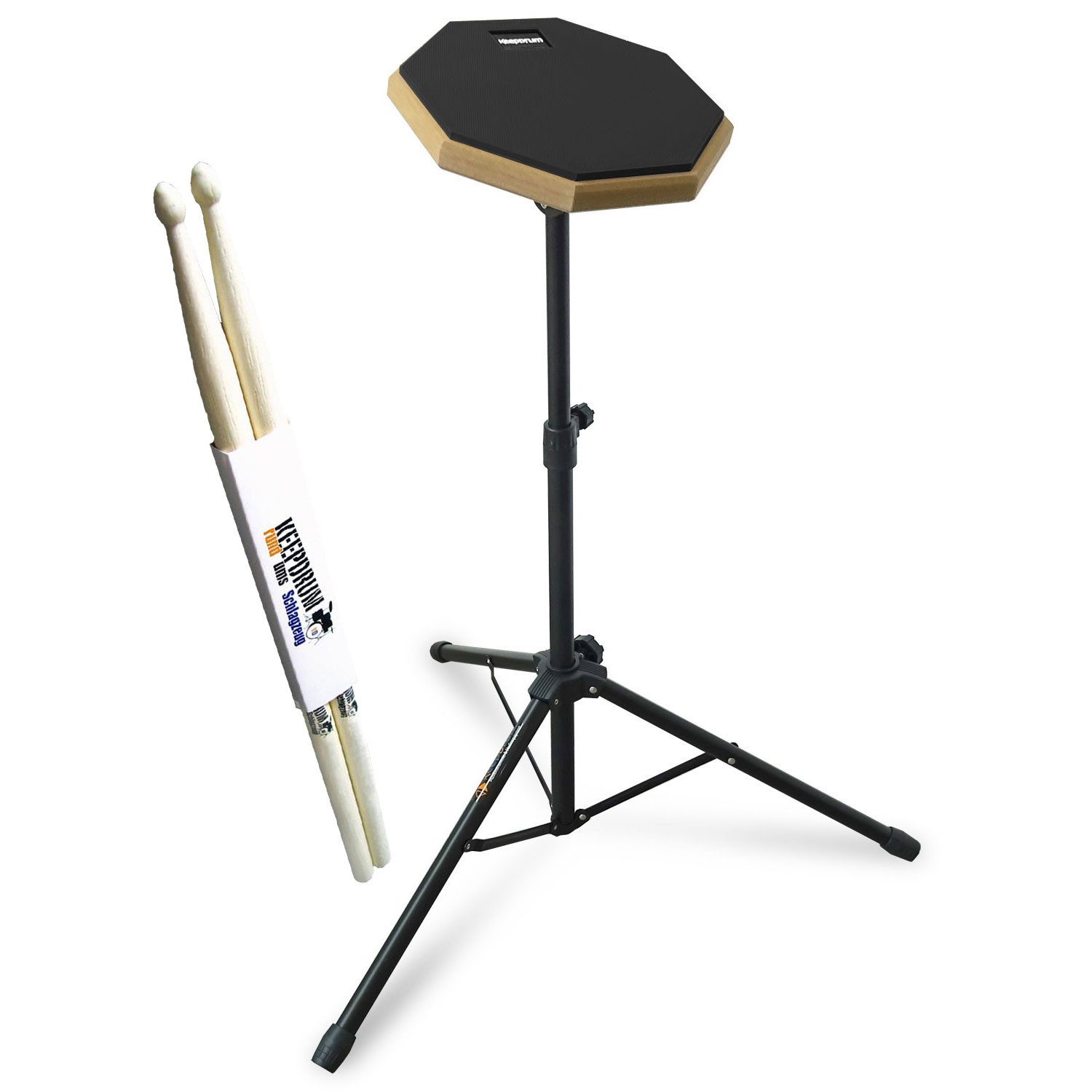 keepdrum Schlagzeug keepdrum Übungspad DP-BK8 schwarz 8 Zoll mit Stativ, Drumsticks 1 Paar,Übungspad, Übungspad, Vorteils-Set mit Stativ und Drumsticks 1 Paar