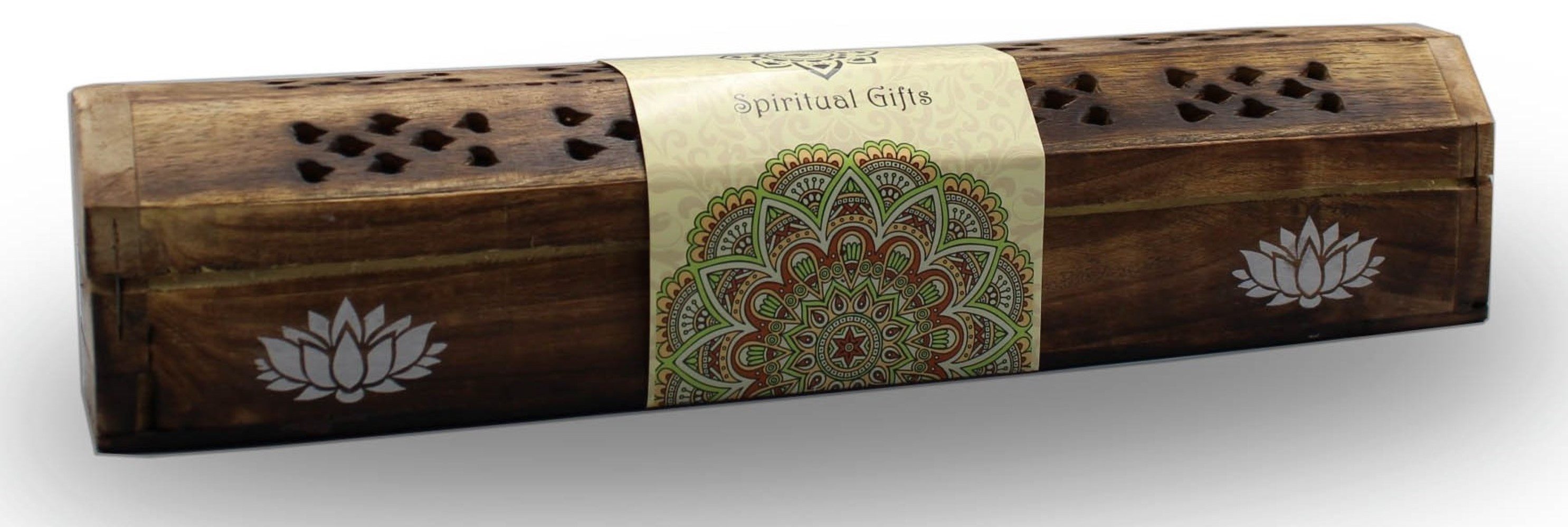 Green Tree Räucherstäbchen-Halter Räucherstäbchenhalter India Truhe "Lotus" Holz 30x6cm