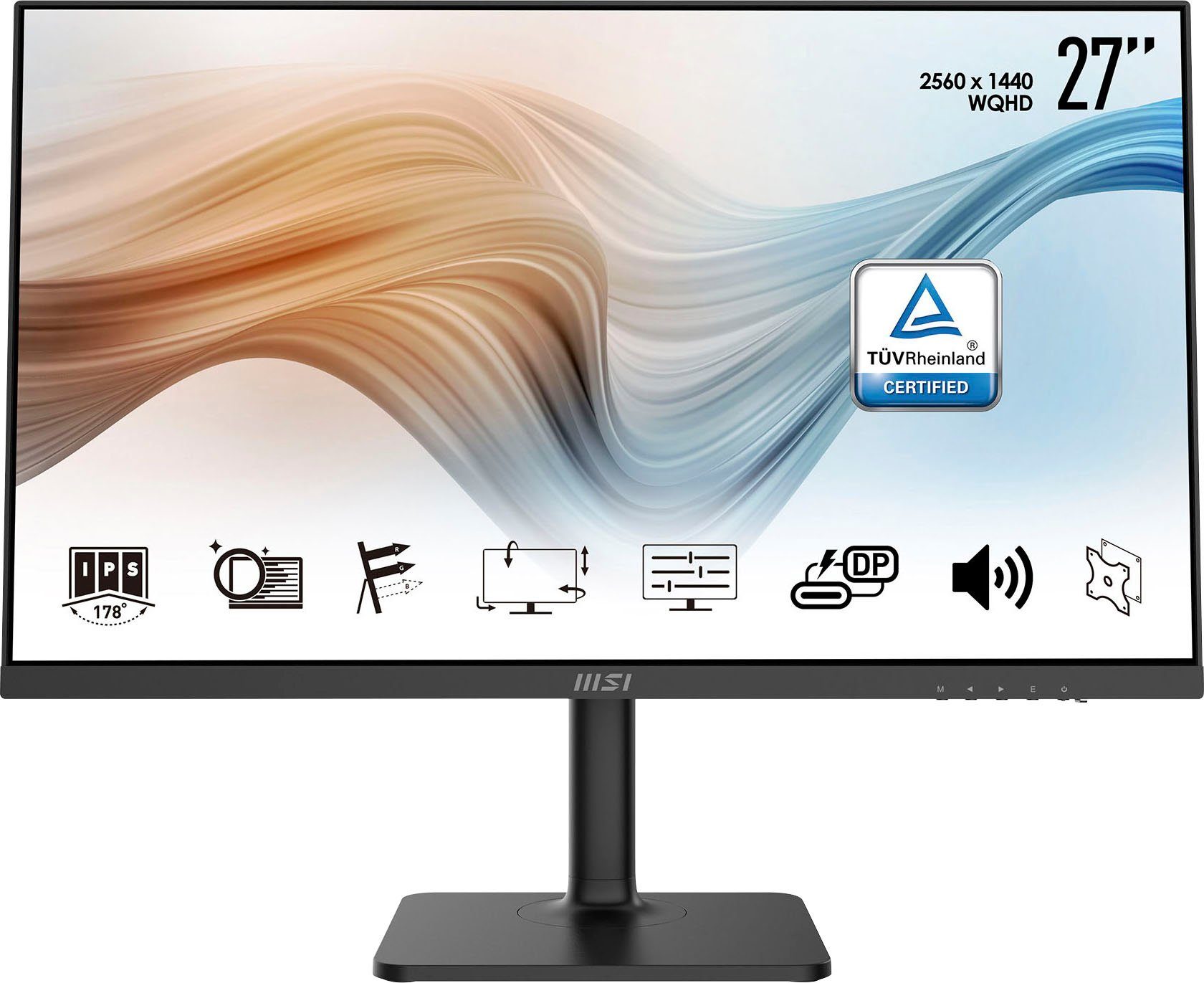 MSI Modern MD271QPDE LED-Monitor (69 cm/27 ", 2560 x 1440 px, WQHD, 5 ms Reaktionszeit, 75 Hz, IPS, 3 Jahre Herstellergarantie, höhenverstellbar, USB-C)