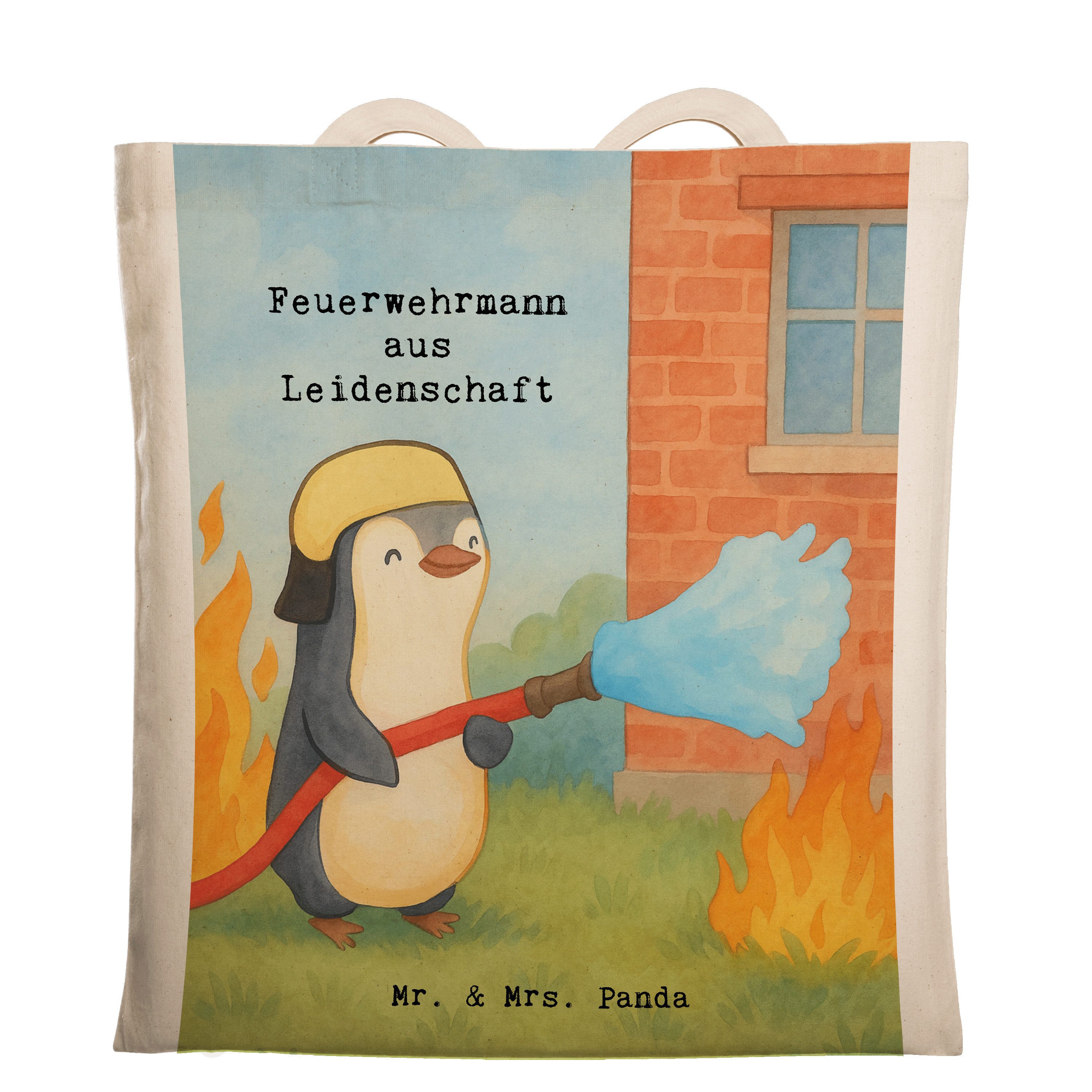 Mr. & Mrs. Panda Tragetasche Feuerwehrmann Leidenschaft Design, Jutebeutel, Weiß, Tote Bag, Einkau (Packung), umhängebeutel Shopping Tasche Einkaufstüte