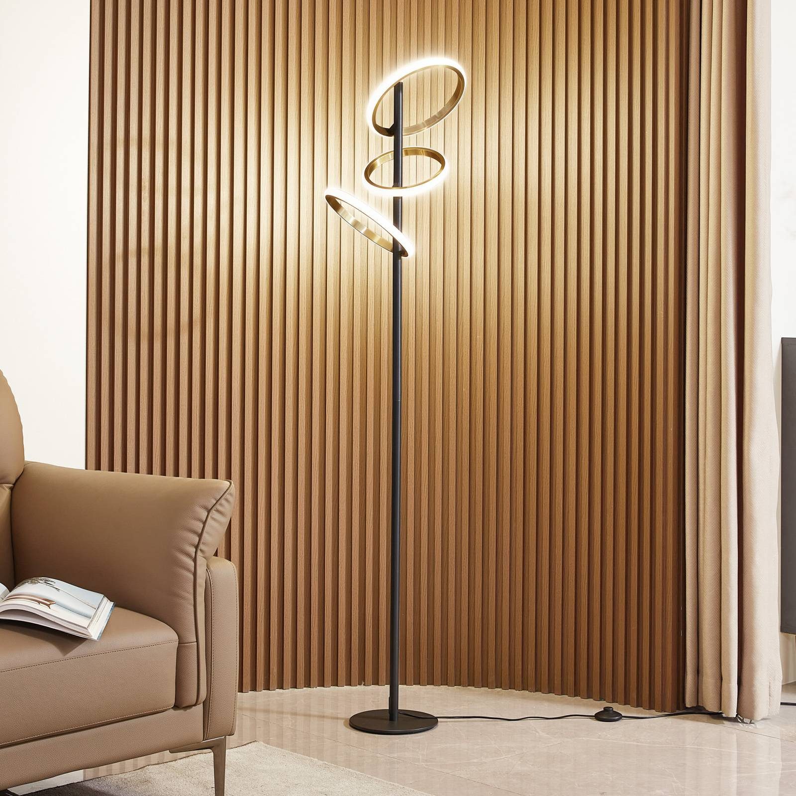 Lucande Stehlampe Madu, LED, Metall, Schwarz universalweiß IP20, LED 34 W gesamt, universalweiß