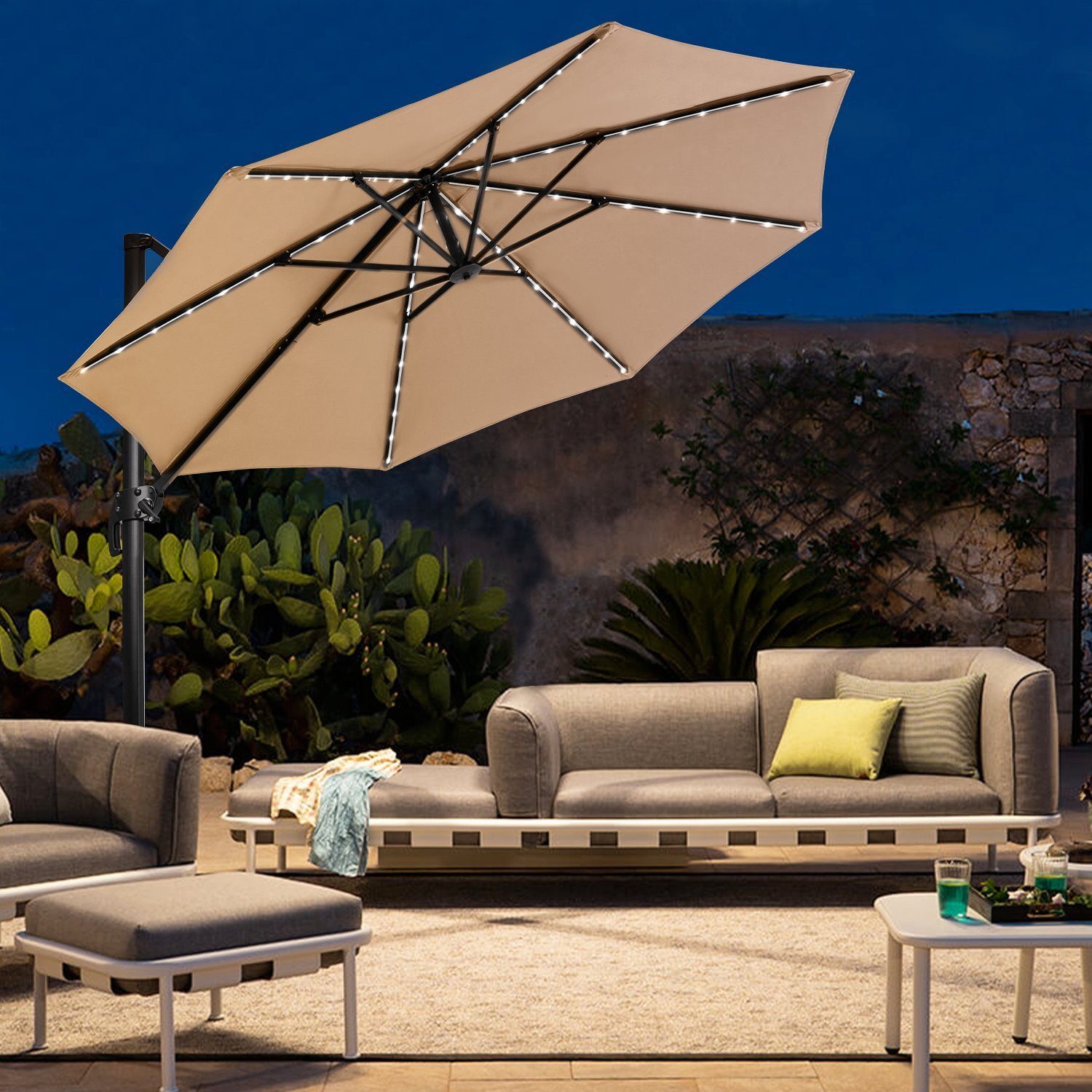 EROMMY Sonnenschirm Rechteckiger Terrassenschirm für Garten und Balkon,  LxB: 374,00x285,00 cm, 360° drehbar, 5-fach verstellbar, ohne Schirmständer
