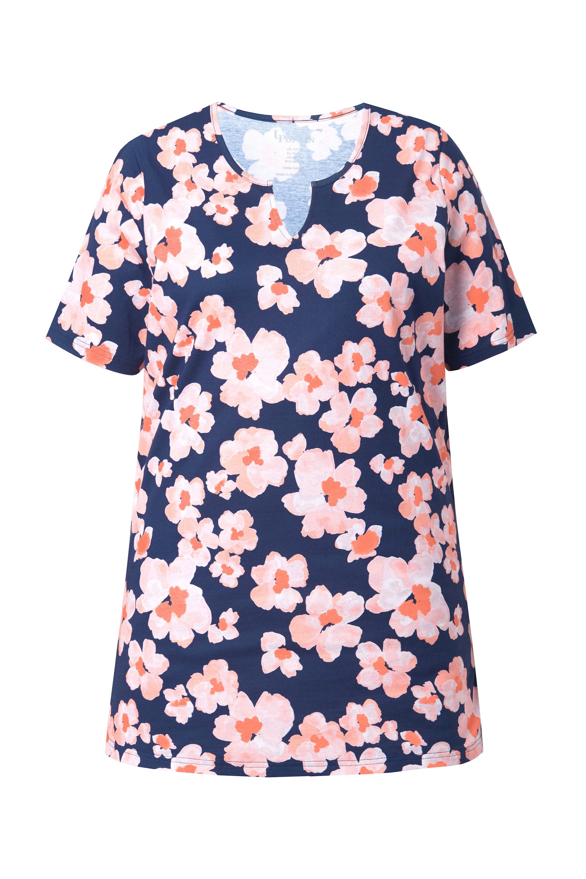 Ulla Popken Longshirt Longshirt Blüten A-Linie Tunika-Ausschnitt Halbarm günstig online kaufen