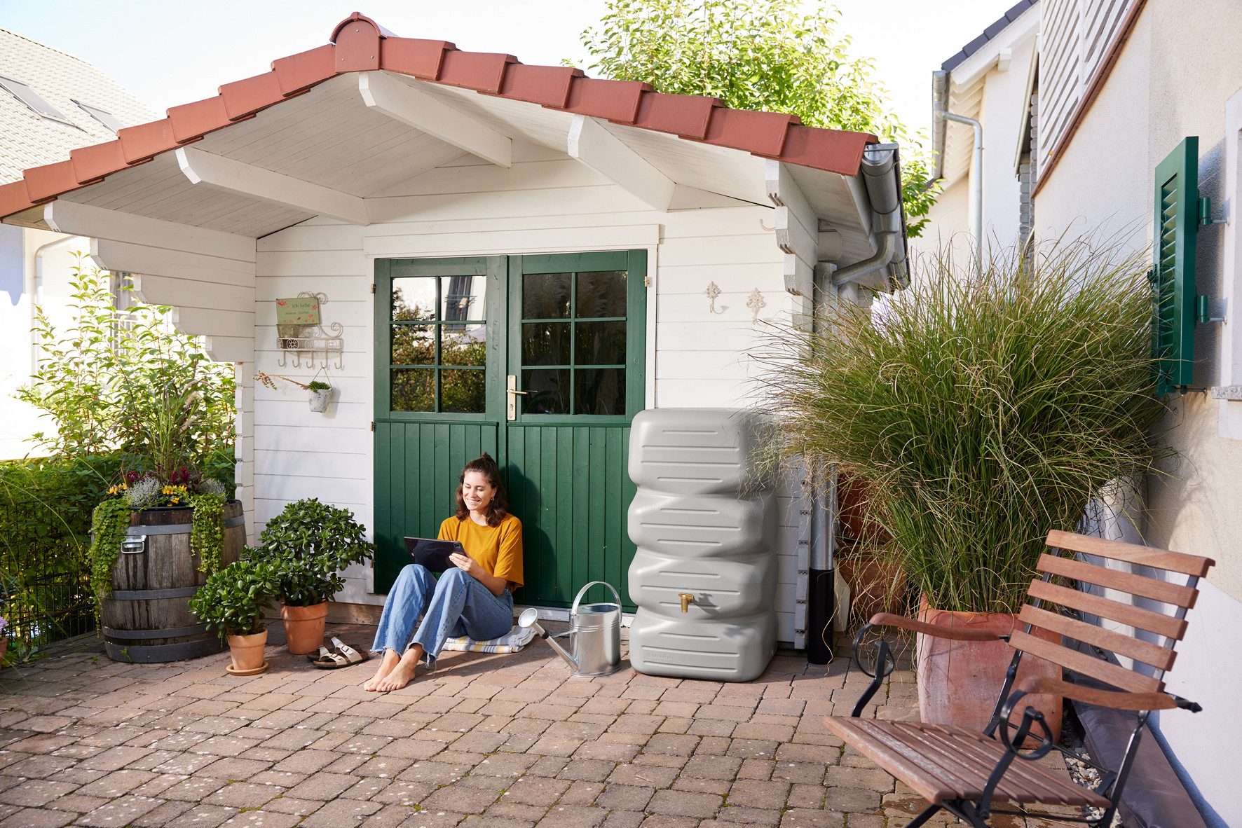 GARANTIA Regentonne CUBUS Gartentank Komplett-Set 340 L, betongrau