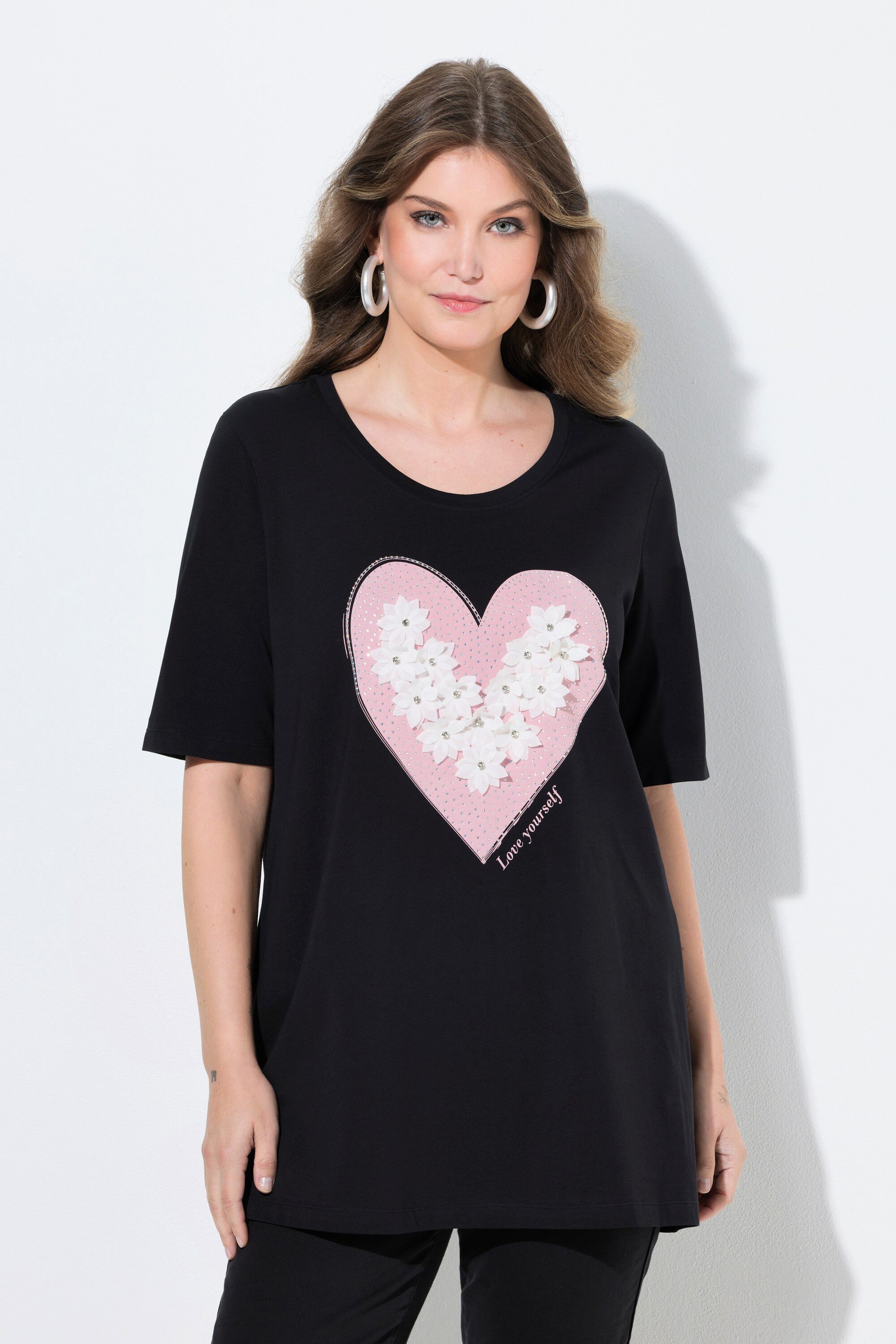 MIAMODA T-Shirt T-Shirt A-Linie Herz mit 3D-Blüten und Glitzer günstig online kaufen