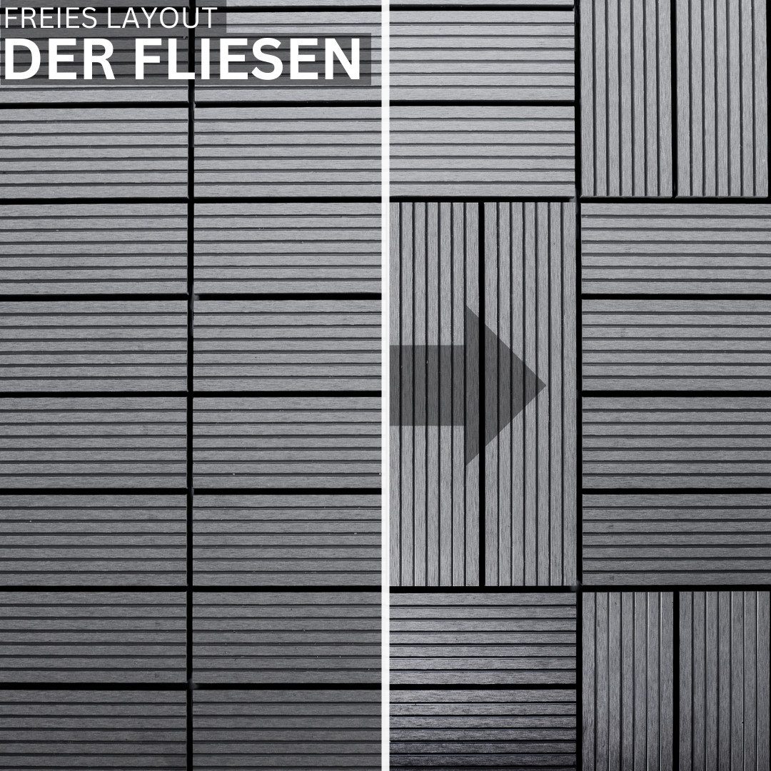 Mega-Holz Terrassendielen WPC Terrassenfliesen mit Klicksystem,1 m² Set - 11 Fliesen, 1 m², BxL: je 30x30 cm, 21 mm Stärke, (Sparset, 11-St), 30x30 cm, Wetterfest, Farbton Anthrazit, Klicksystem