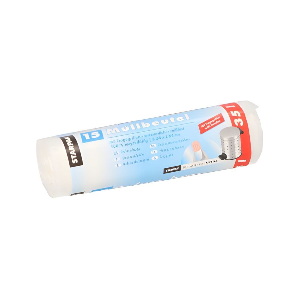 PAPSTAR Müllbeutel 300x Müllbeutel mit Tragegriffen HDPE 35 l 64 x 54cm transparent 12my
