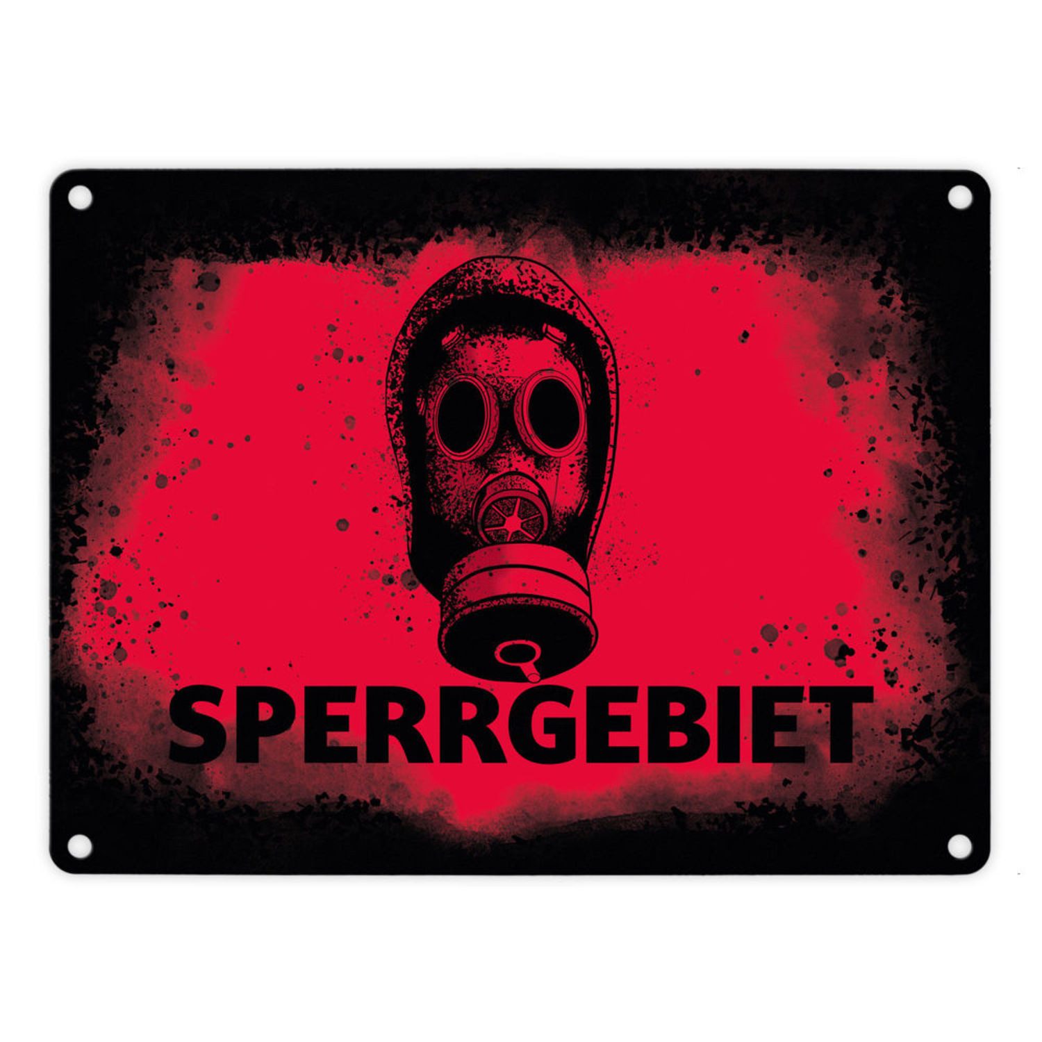 Metallschild Sperrgebiet Metallschild in 15x20 cm mit Gasmaskenmotiv in rot