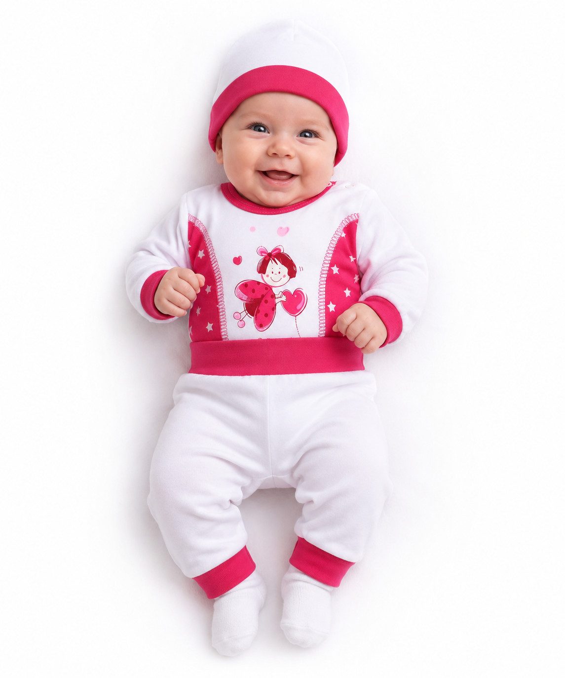 Body & Hose Baby Anzug in weiß pink Langarmbody Mitwachshose Mütze