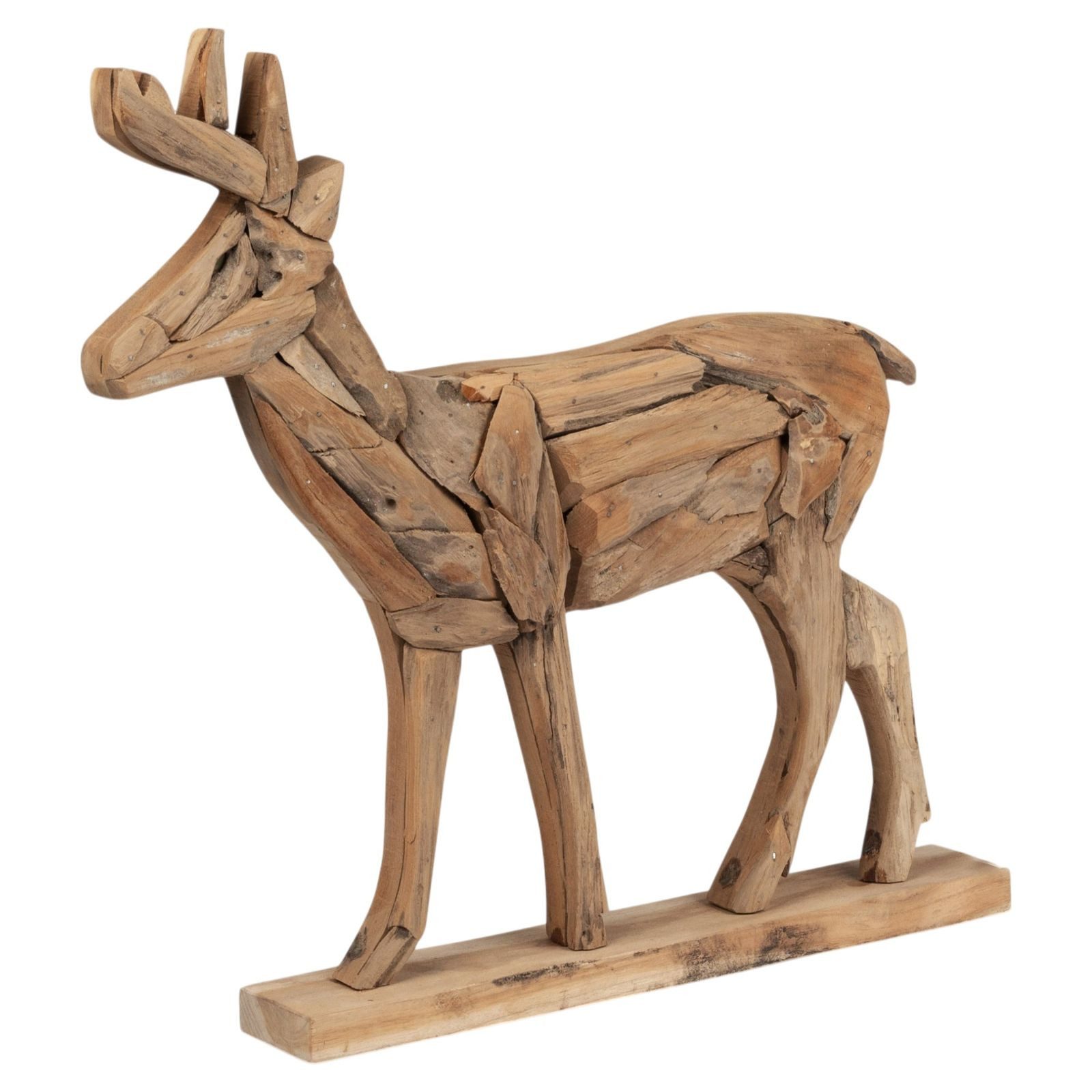 formano Dekofigur Holz Rentier aus Teak-Holz auf Sockel, 34 x 40 cm Weihnachtsdeko