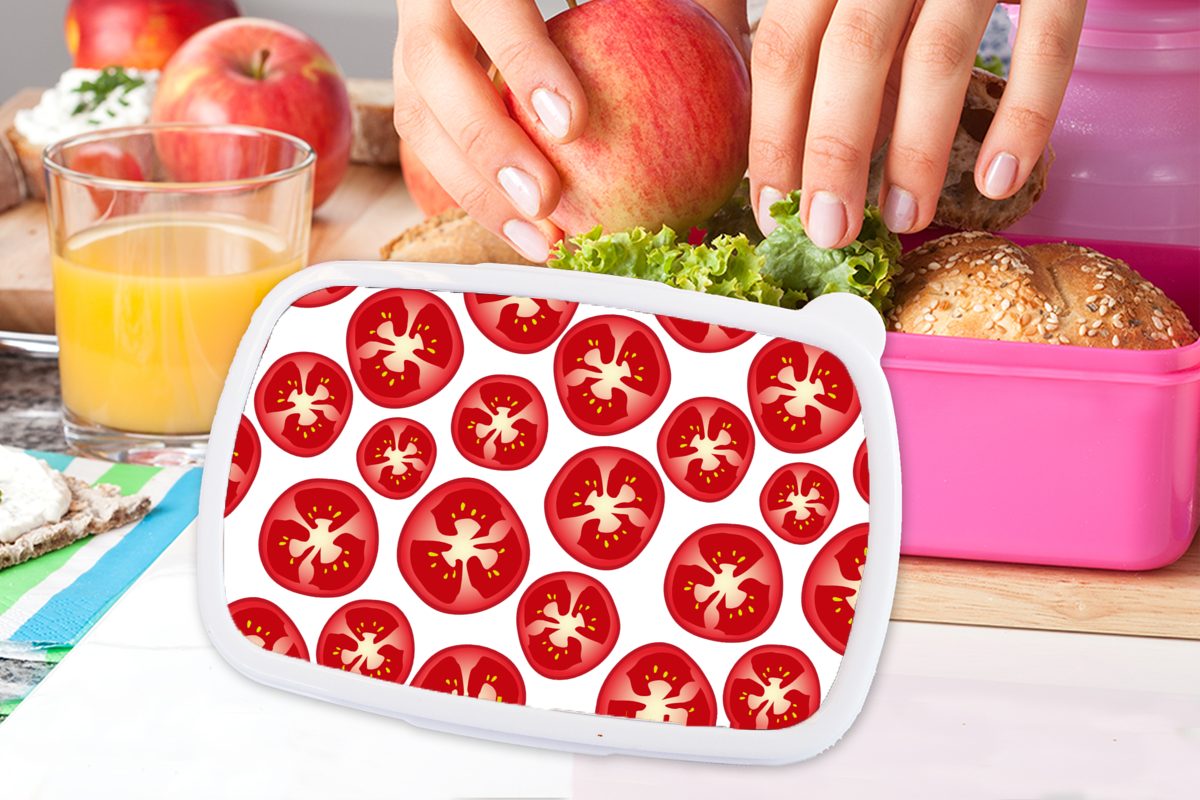 (2-tlg), für Kinder, Brotdose - Erwachsene, rosa - Mädchen, MuchoWow Obst Kunststoff, - Kunststoff Gemüse, Brotbox Tomate Snackbox, Lunchbox Muster