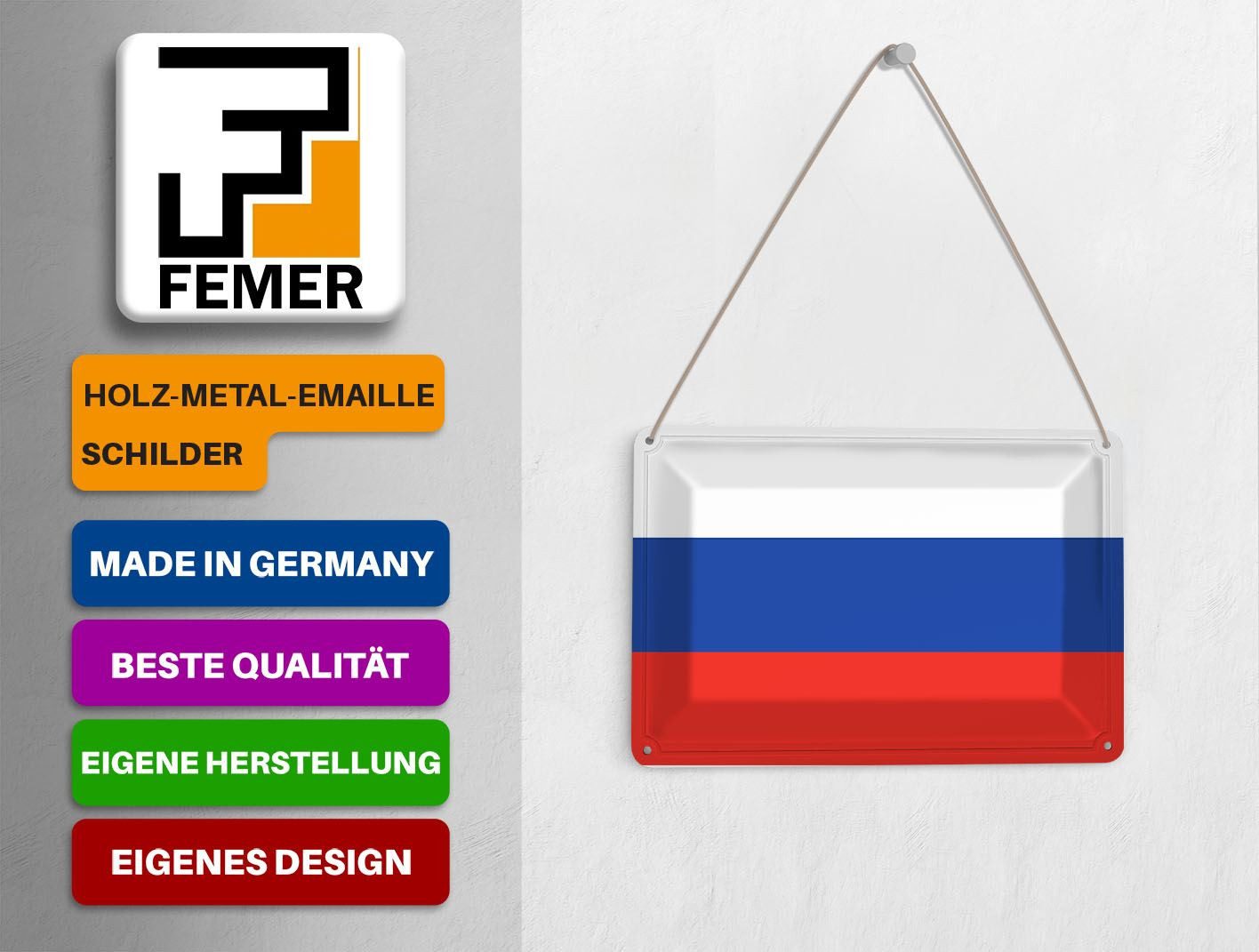 Femer GmbH Postkarte Flagge Russlands 14x10 cm Flag of Russia, unfrankiert