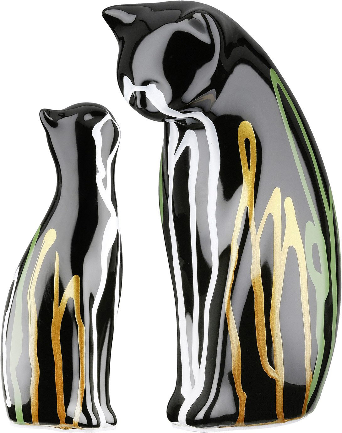 GILDE Skulptur 2tlg. Set Figur Katze Scuro schwarz (1 St), Tierfigur Wohnaccessoire Designkatze dekorativ Sammlerfigur