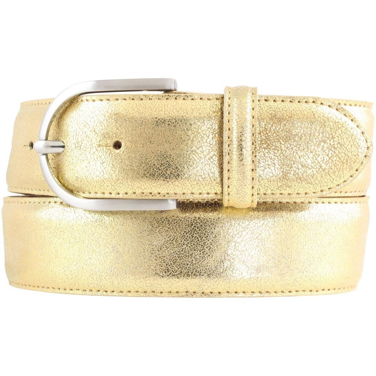 BELTINGER Ledergürtel Damen-Gürtel mit Metall-Optik Echt Leder 4 cm - Leder-Gürtel Metallic- Gold, Silber