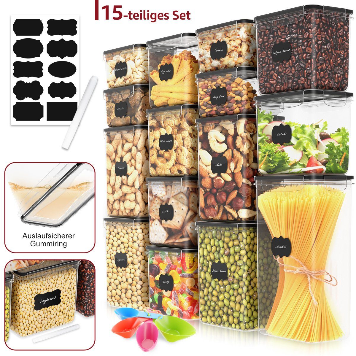Simloveve Vorratsdose Vorratsdosen mit Deckel Luftdicht, BPA-frei Organizer Küche, Polyprophylen (PP), (22-tlg., Set inkl. Etiketten), Aufbewahrungsbox Küche für Mehl, Müsli, Zucker, Trockenvorräte