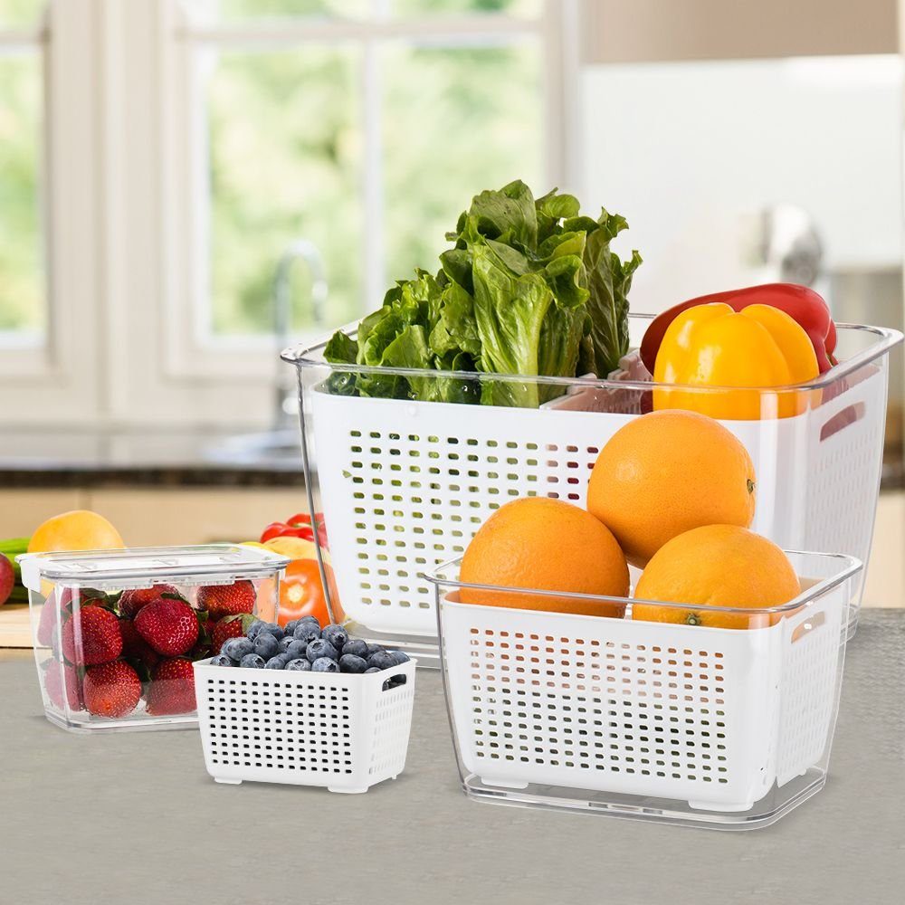 Elegear Vorratsdose Vorratsdose Frischhaltedosen, 0.48/1.7/4.5L Obst Gemüse Aufbewahrung, Plastik, (3-tlg), 3Set Küche Organizer, Weiß