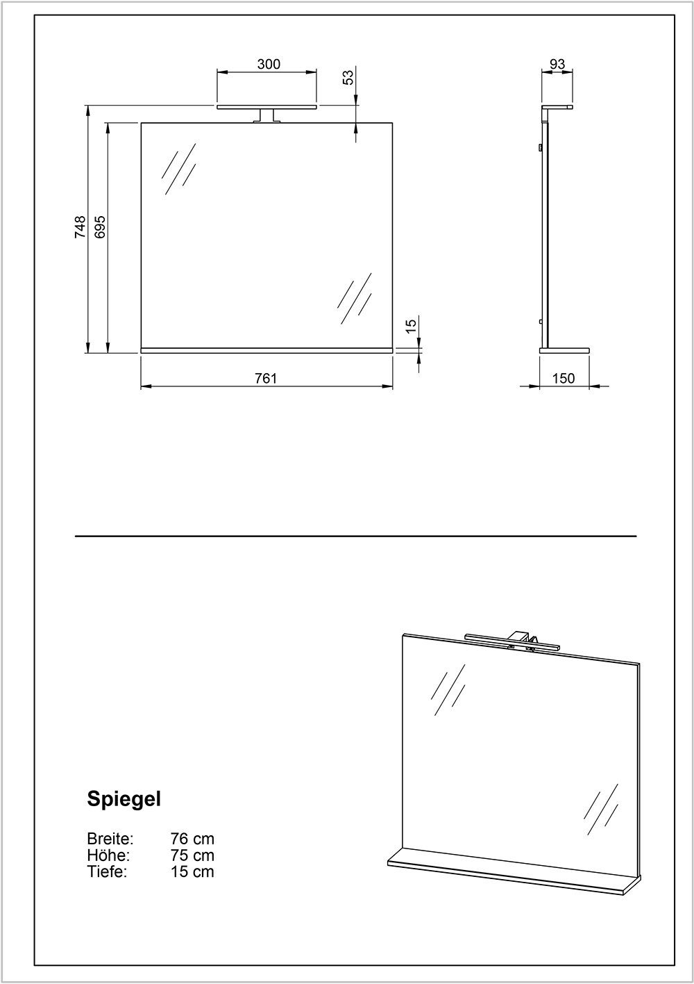 DESIGN Rechteckig x Weiß KADIMA Wandspiegel x INDE Badezimmerspiegelschrank 75 76 15