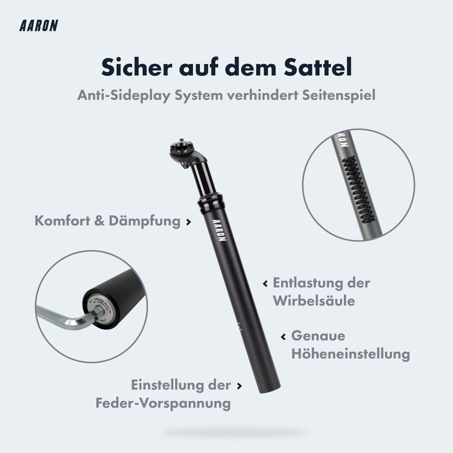 AARON Sattelstütze Spring Federsattelstütze 27,2 / 30,9 / 31,6 / 34,9 mm gefedert, Federsattelstütze – Bild 4 von 5