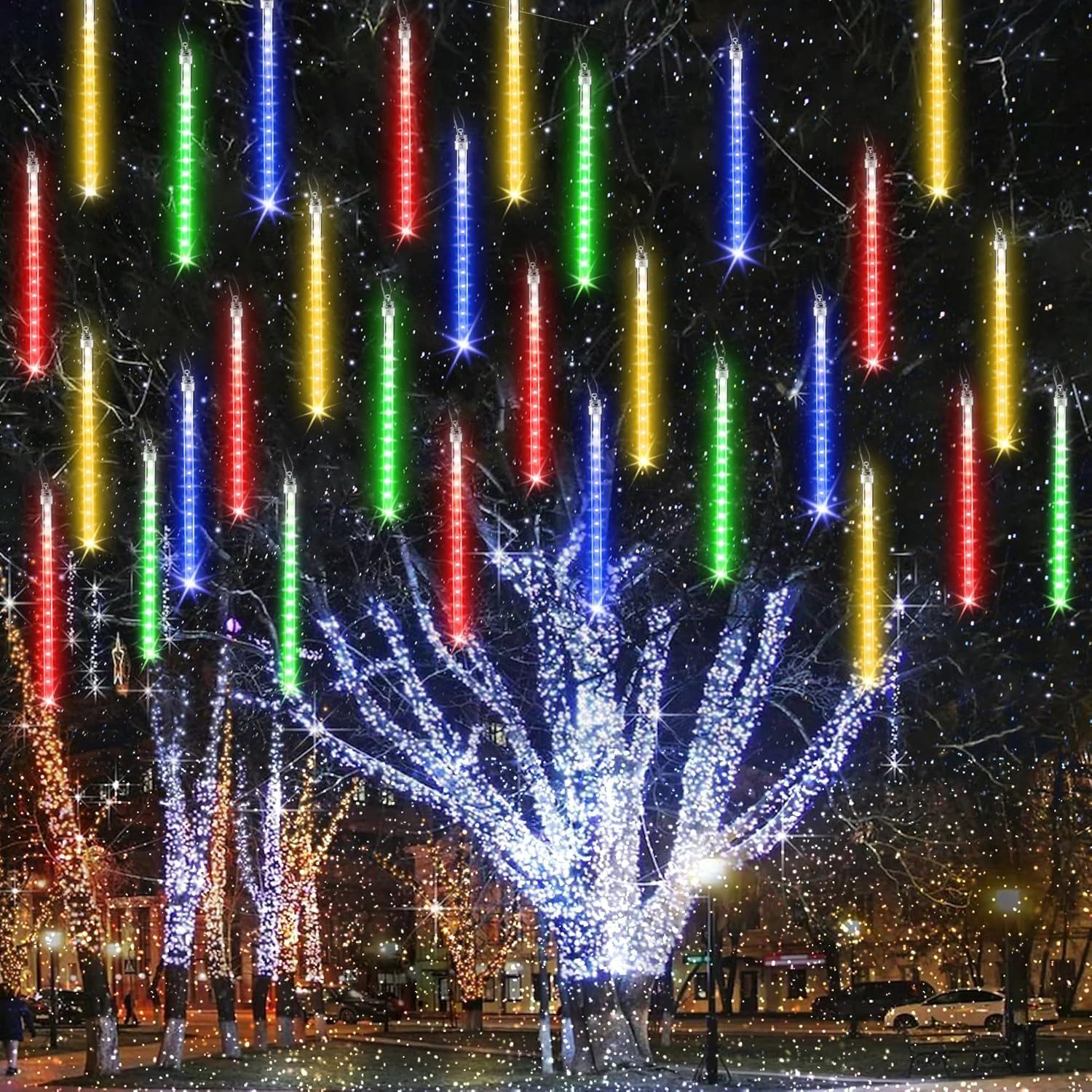 Lapamax LED-Lichterkette LED Meteorschauer Regen Lichter,Weihnachtsdeko, 30/50cm,für Weihnachten, Party, Garten, Hochzeit