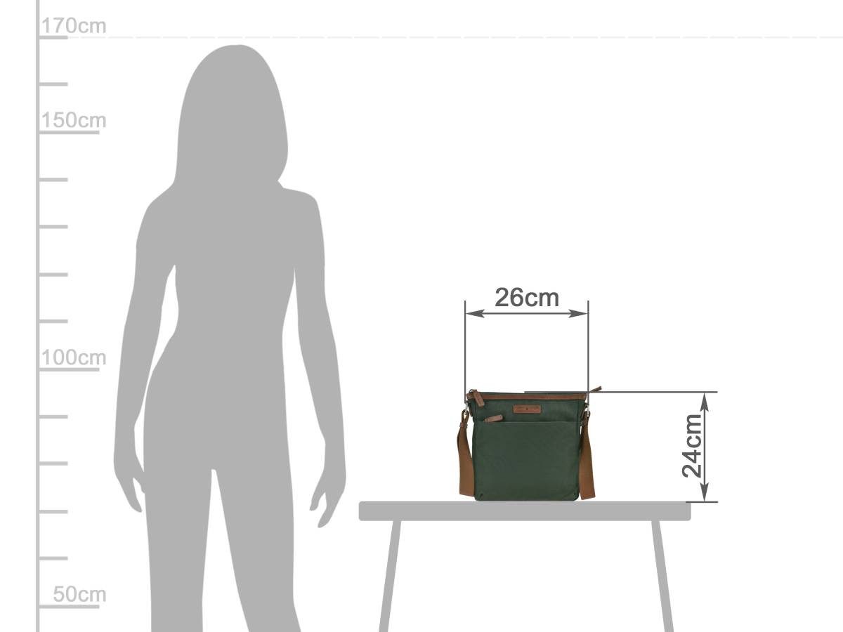 Greenburry Umhängetasche "Iris" Nylon Crossover Bag Crossbag 24x24cm, leicht, kompakt, praktisch, langer Gurt, grün