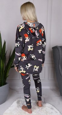 Sarcia.eu Pyjama Powerpuff Damen-Pyjama in Graphit, lange Ärmel, warm, mit Kapuze XL