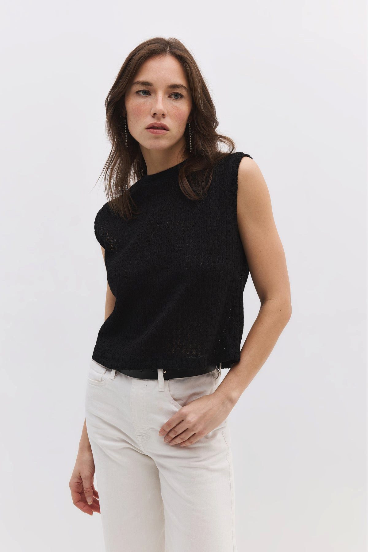 Blusentop Bluse mit Rundhalsausschnitt und Spitze