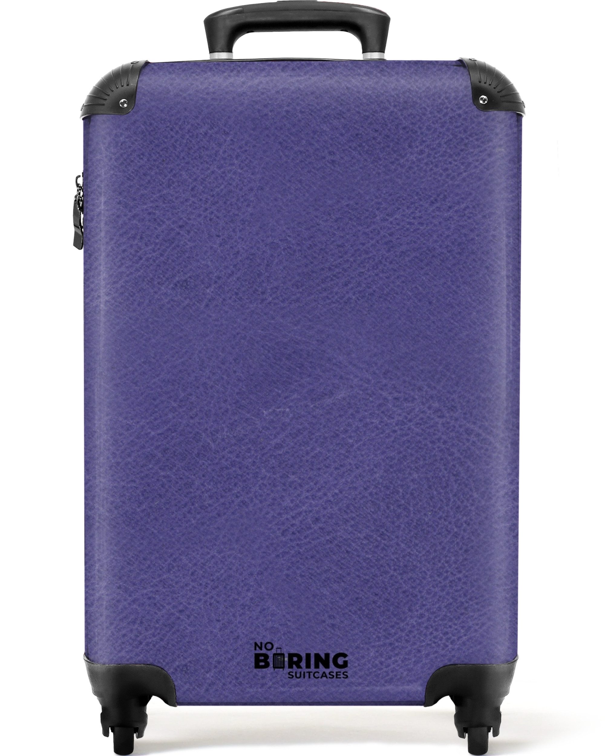 NoBoringSuitcases.com© Hartschalen-Trolley Lederlook lila 55x35x20cm, 4 Rollen, Kinder Koffer Klein, Trolley Handgepäck, Reisekoffer
