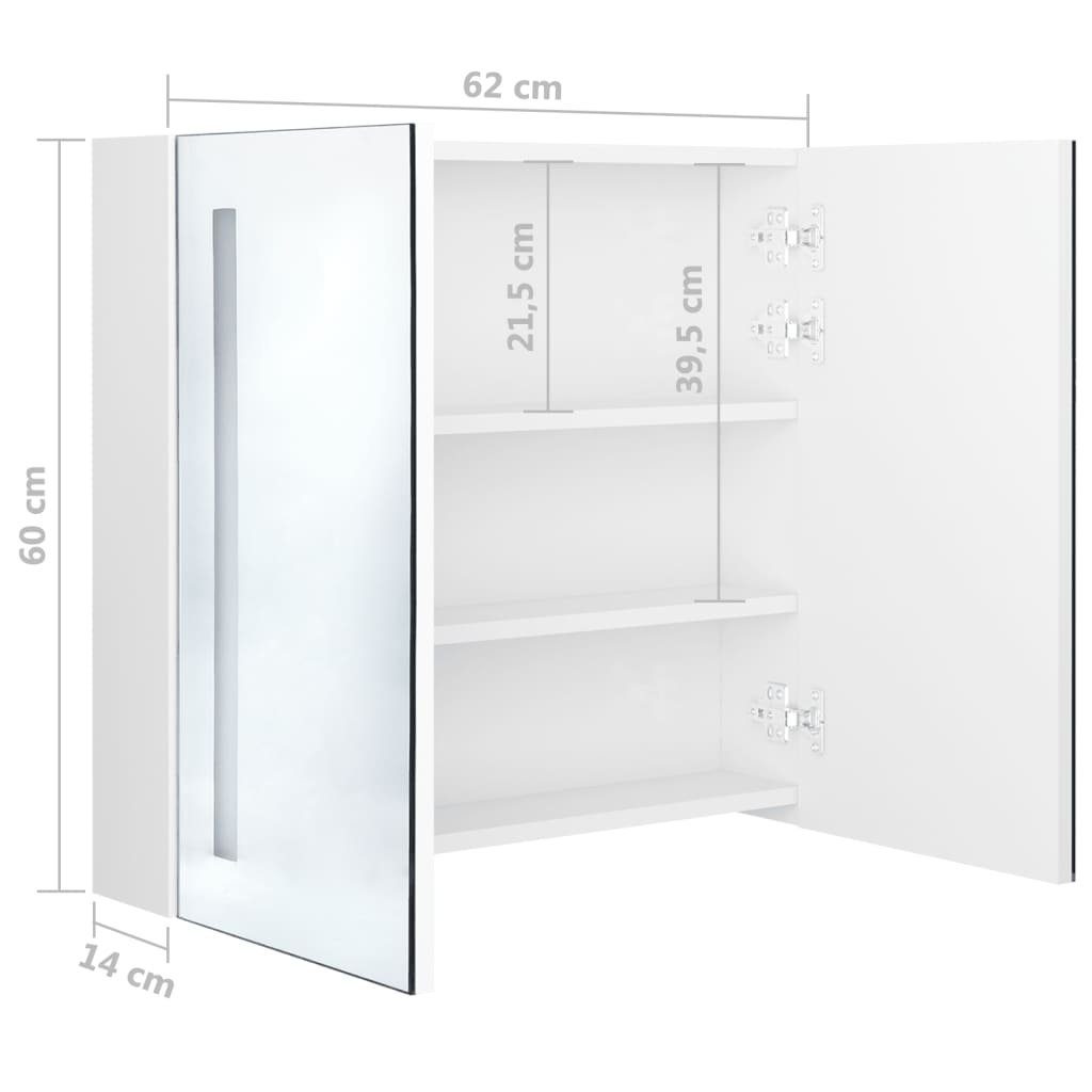 LED-Spiegelschrank vidaXL Badezimmerspiegelschrank Hochglanz-Weiß fürs Weiß Glänzend 62x14x60 cm (1-St) Bad