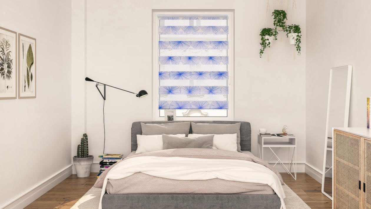 Doppelrollo Duo Rollo Klemmfix, ohne Bohren, blickdicht, Flower wheel - Gelb, LICHTBLICK ORIGINAL, halbtransparent, freihängend, Klemmfix