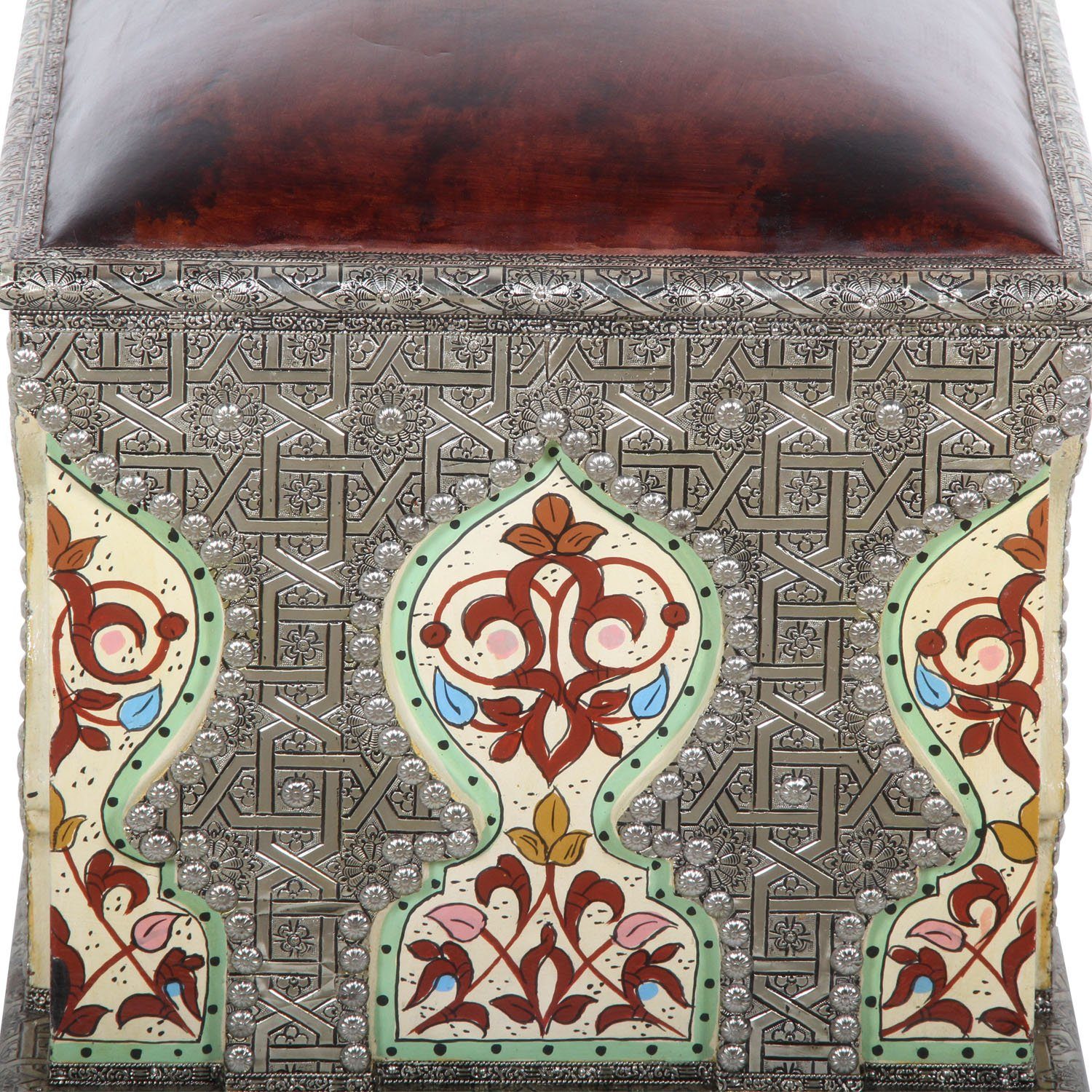 Casa Moro Polsterhocker Marokkanischer Sitzhocker Elias aus Massivholz Messing (Prachtvolle orientalische Dekoration Pouf Schemel), Kunsthandwerk aus Marokko