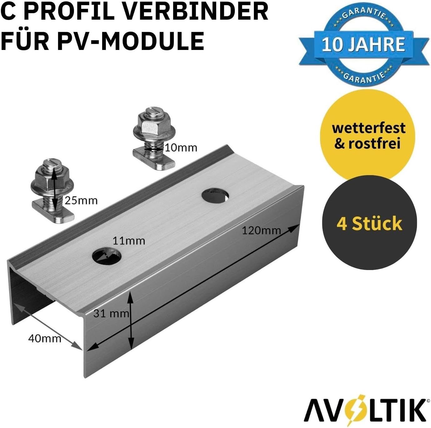 avoltik Solarmodul-Halterung 4x Profilverbinder f 40x40 Aluprofil Schienen Verbinder Schrauben, (4x Profilverbinder f 40x40 Aluprofil Schienen Verbinder Schrauben, 4x Profilverbinder f 40x40 Aluprofil Schienen Verbinder Schrauben, 4er Set Profilverbinder silber)