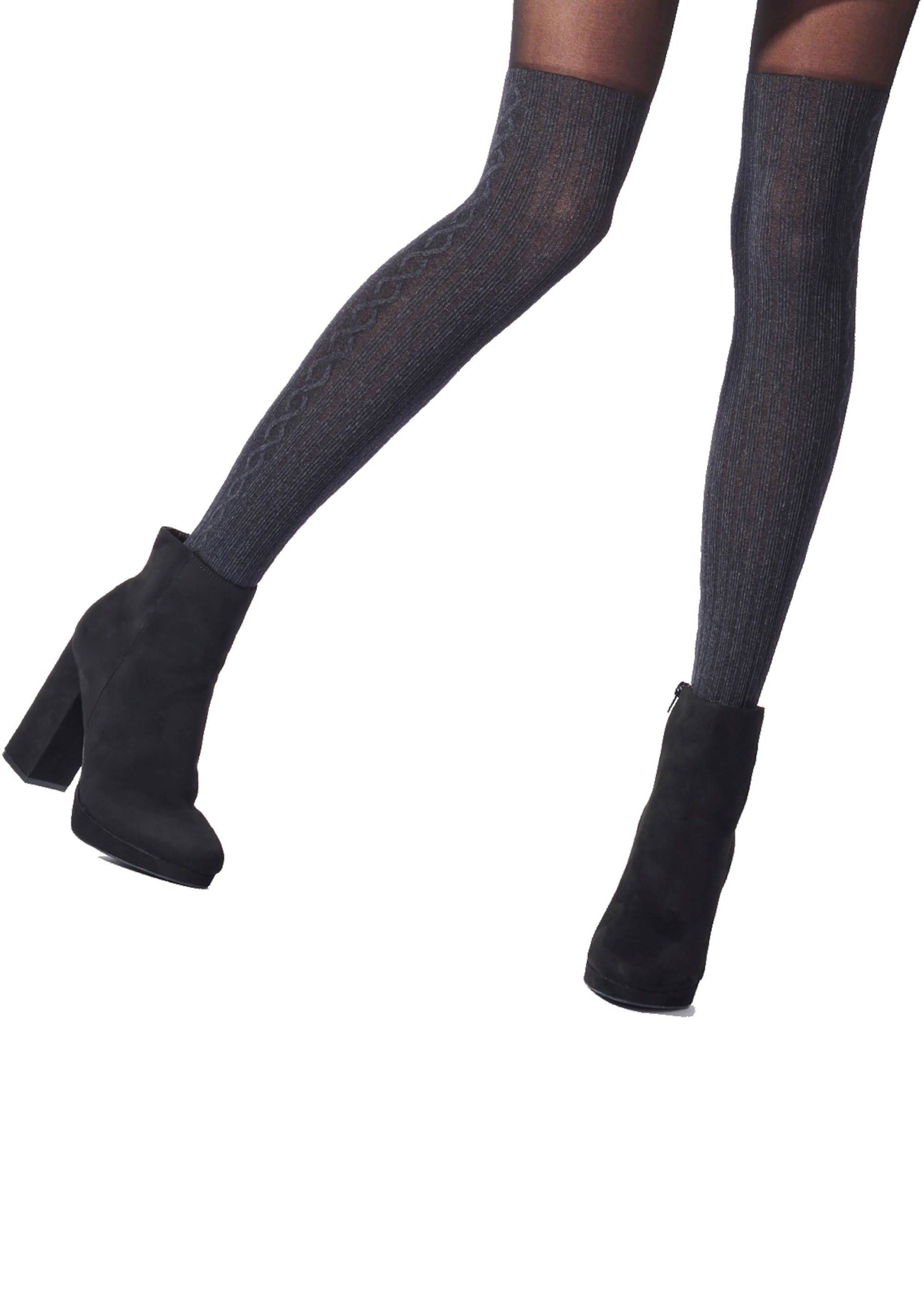 Sock ohne 1 Pretty Naht Cable Fashion DEN glatt) Premium Tights Marl 30 St. Overknee Polly (Strumpfhose Feinstrumpfhose