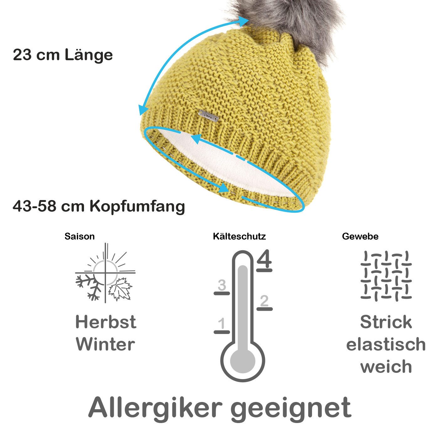 Faera Bommelmütze Wintermütze Damen Herren Mütze Beanie Haube gefüttert Bommelmütze 16