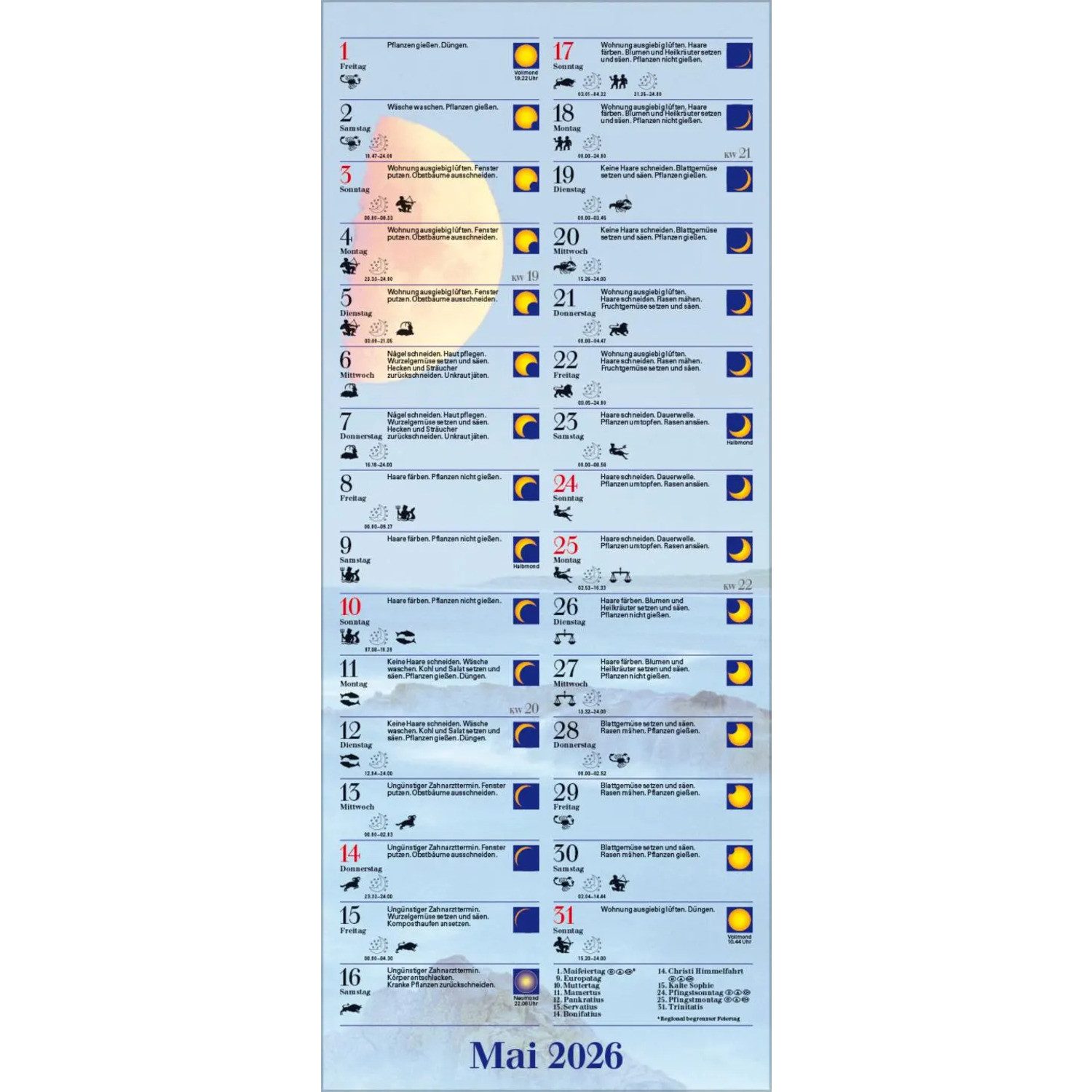 Korsch Verlag Wandkalender Mond-Planer 2026