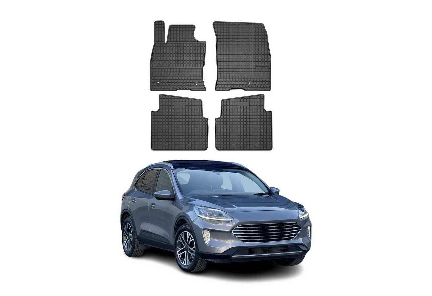 OMAC Auto-Fußmatten für Ford Kuga 2019-2025 Gummimatten Schwarz (4 St), für Ford Kuga 2019-2025 Ford Kuga 2019-2025, Antirutsch,Wasserfest,Einfache Installation