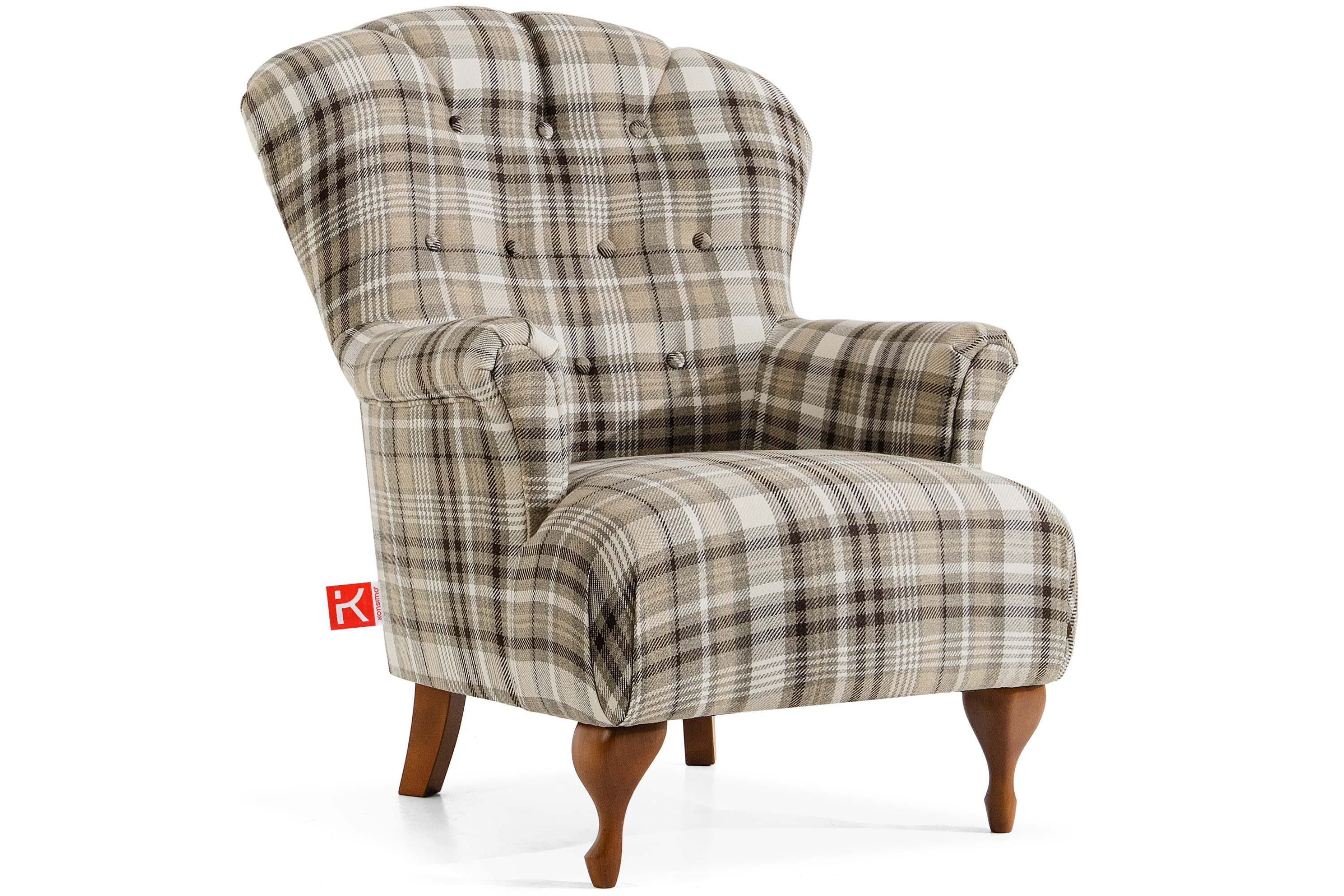 KONSIMO® Кресла TOMIS Vintage Einzelsessel, hergestellt in der EU, Beine aus Massivholz, hohe Rückenlehne, tiefer und bequemer Sitz